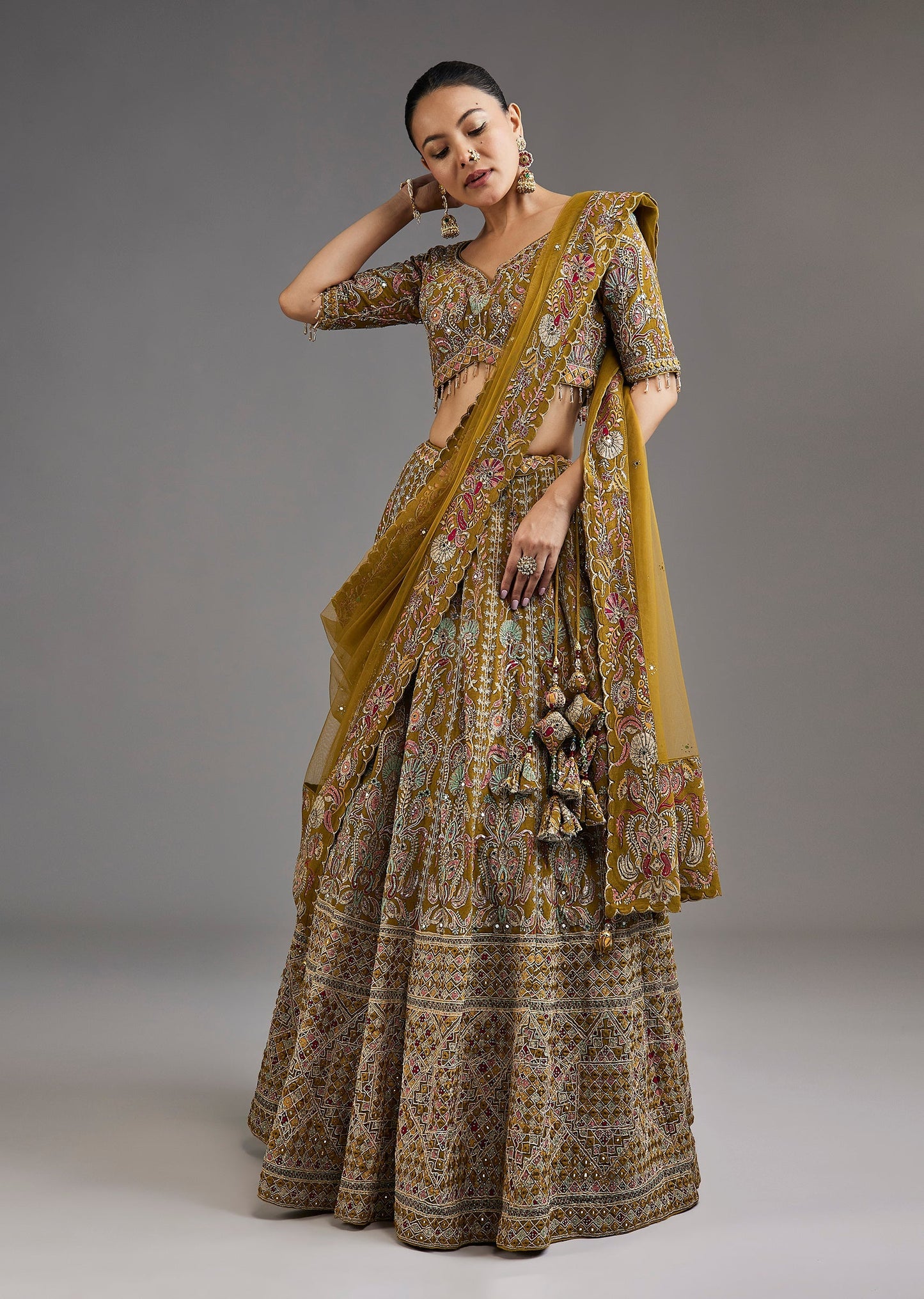 Mehendi Green Lehenga With Mirror Accents