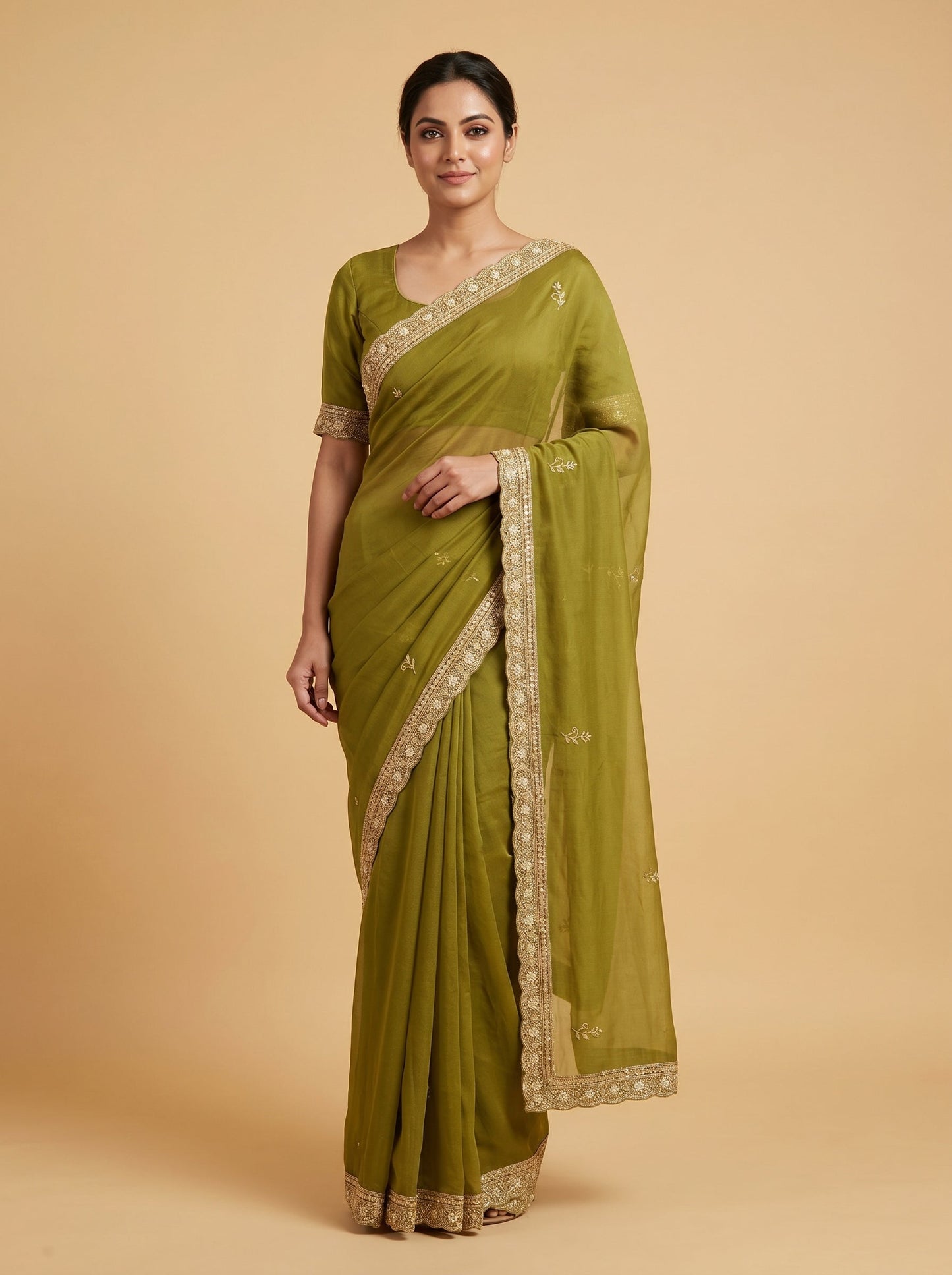 Mehendi Green Rich Embroidered Saree