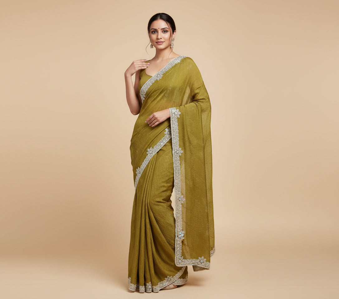 Mehendi Green Ethnic Embroidered Saree