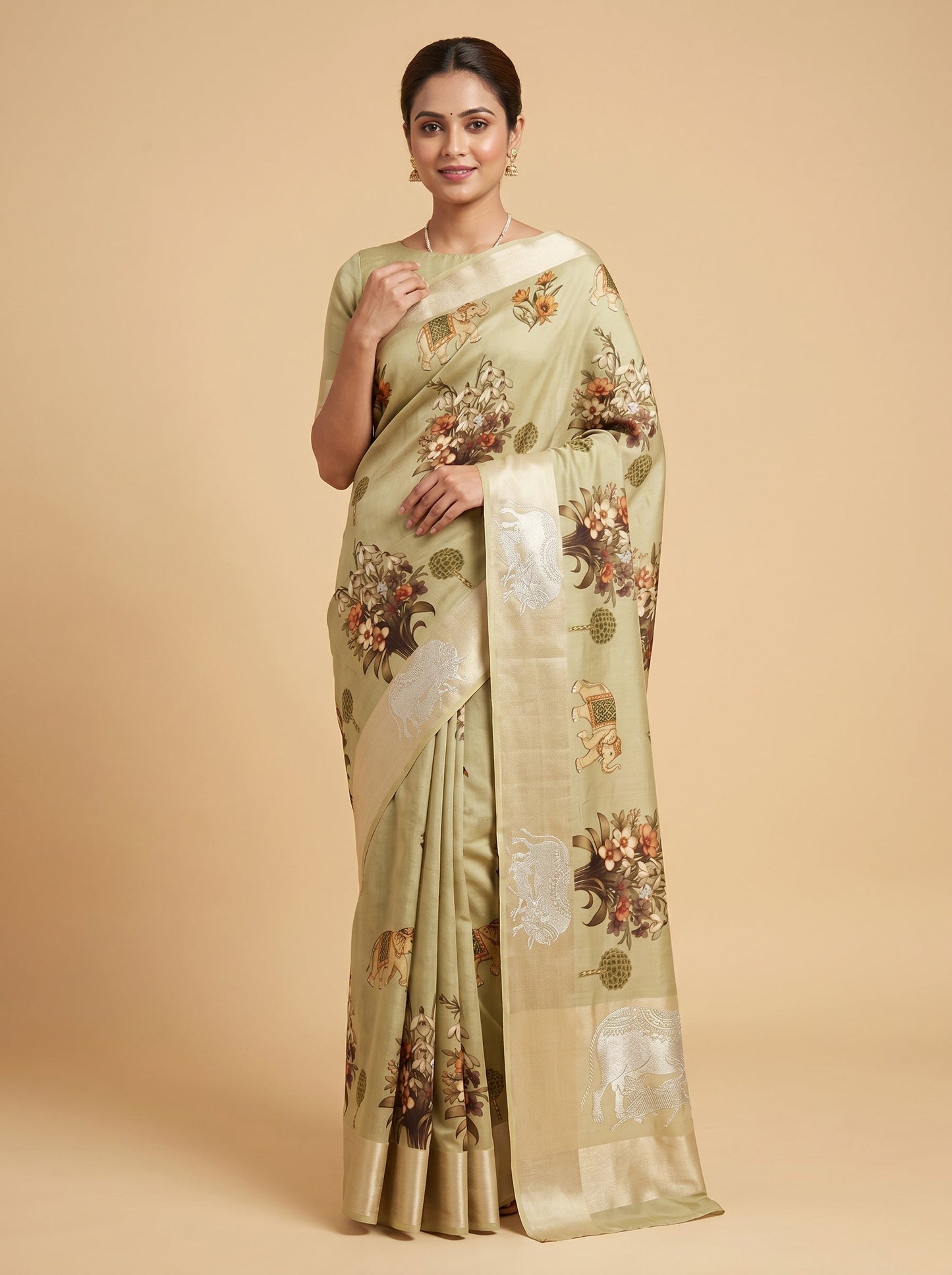 Mehendi Handloom Saree with Rooted Finish