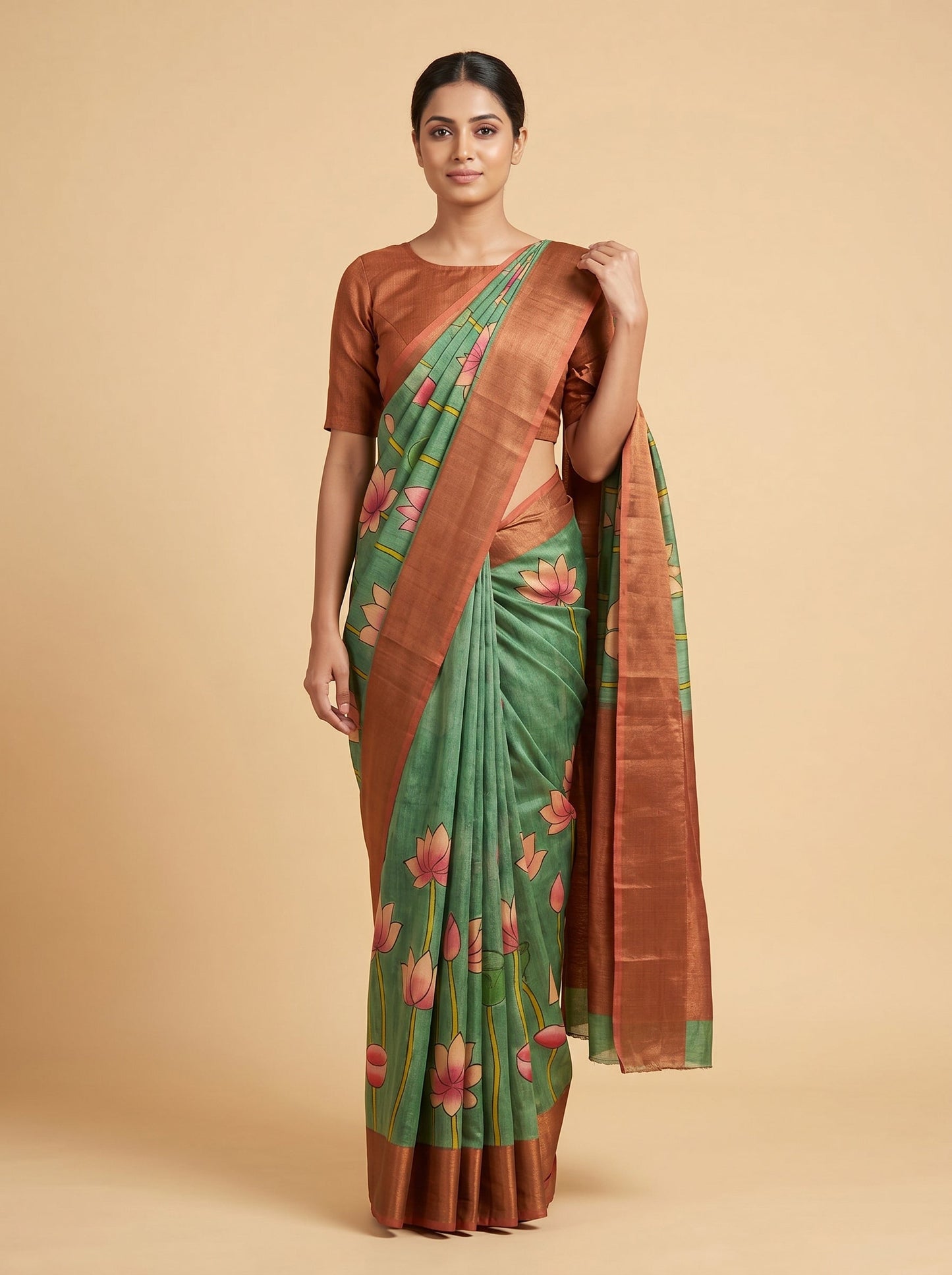 Mehendi Natural Printed Saree