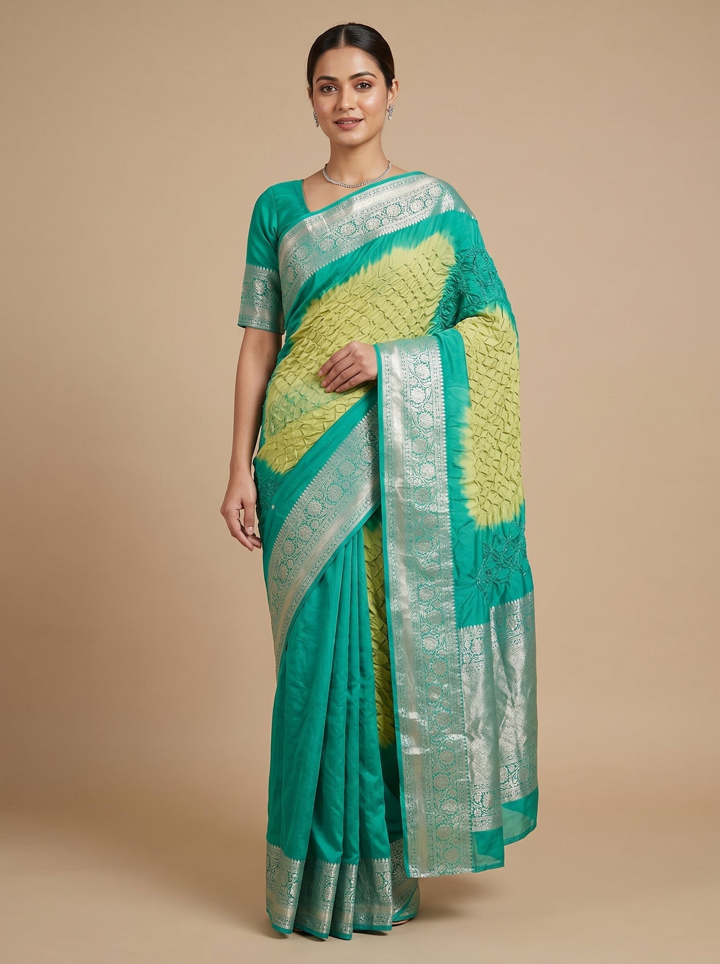 Mehendi Rustic Bandhani Saree