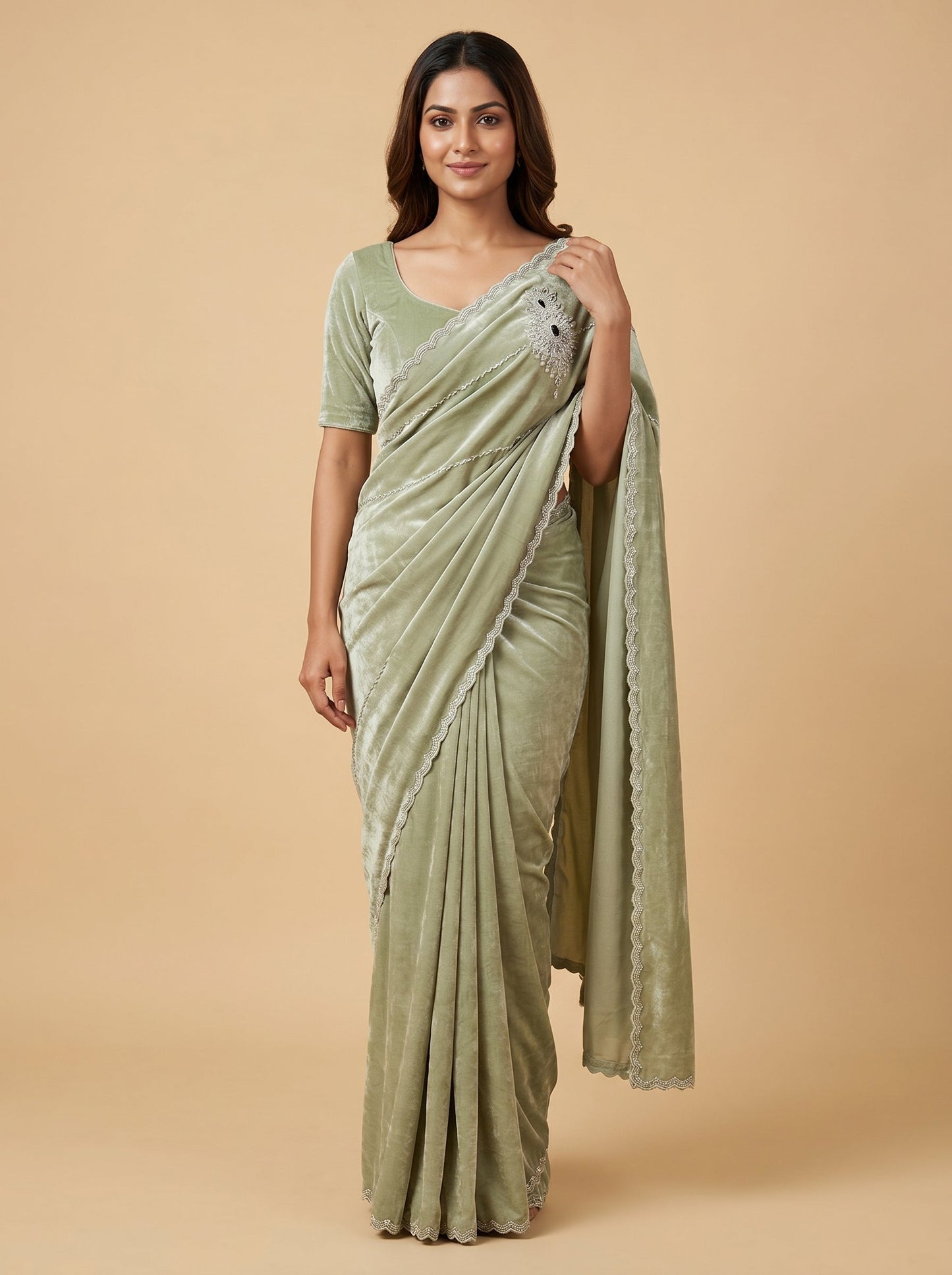 Mehndi Thread Embroidered Saree