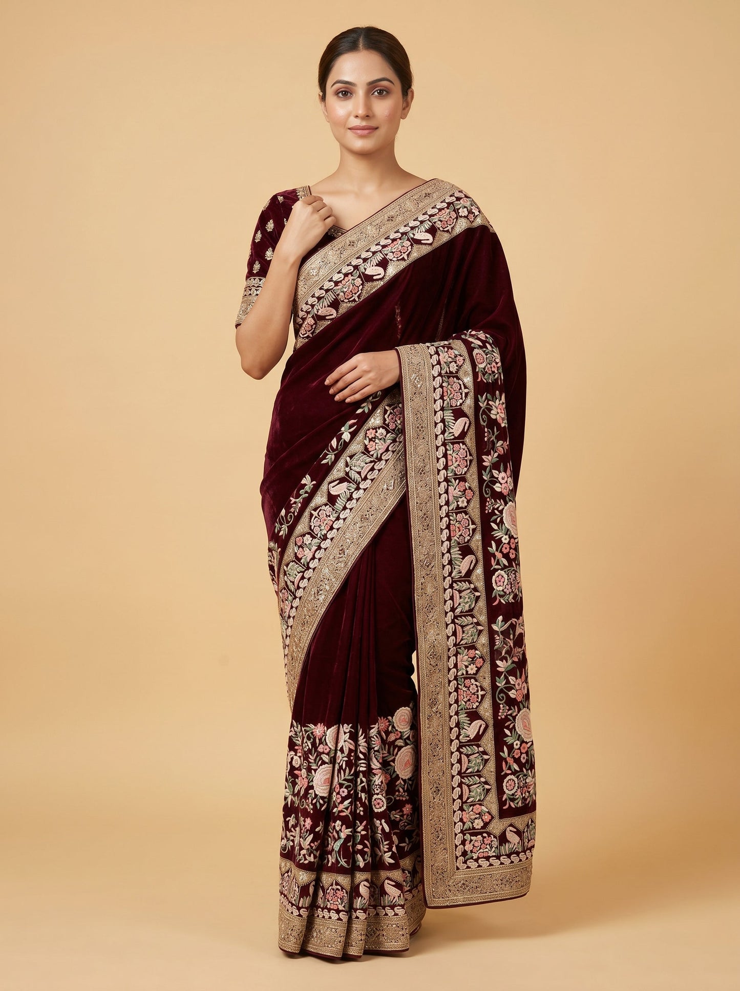 Merlot Embroidered Saree
