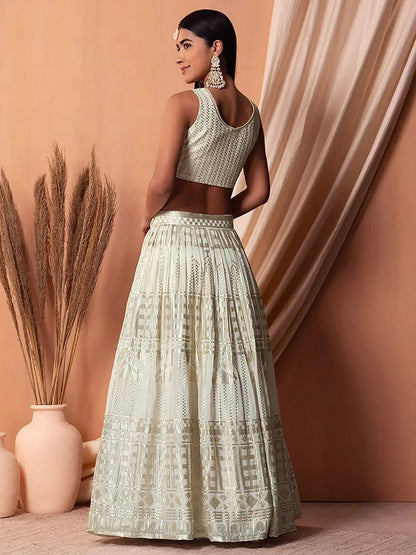 Tulsi Art Mesmerizing White Sequins Georgette Lehenga Choli With Dupatta