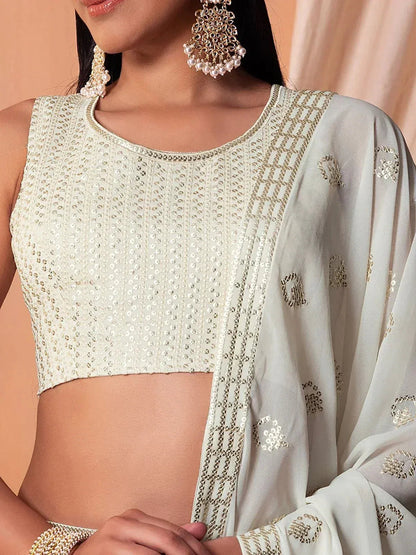 Tulsi Art Mesmerizing White Sequins Georgette Lehenga Choli With Dupatta