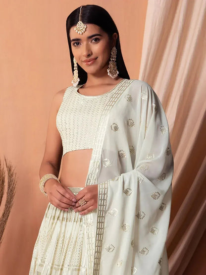 Tulsi Art Mesmerizing White Sequins Georgette Lehenga Choli With Dupatta