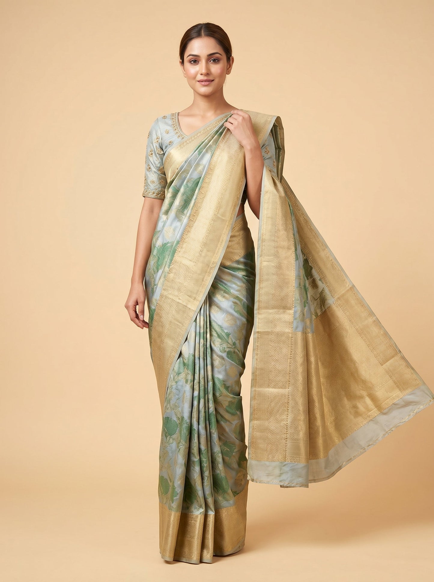 Metallic Green Flash Handloom Saree