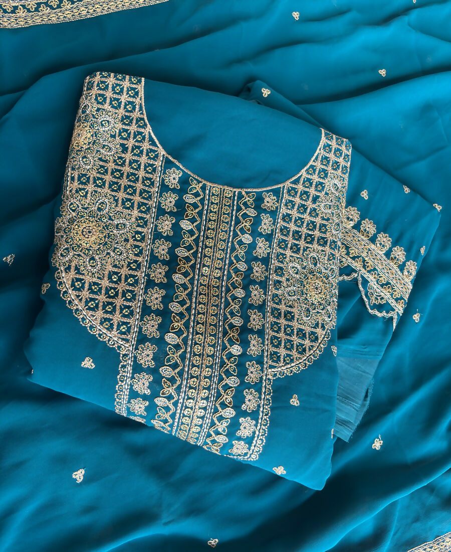 KC New Georgette Short Salwar Kameez Pakistani Style Aqua Blue