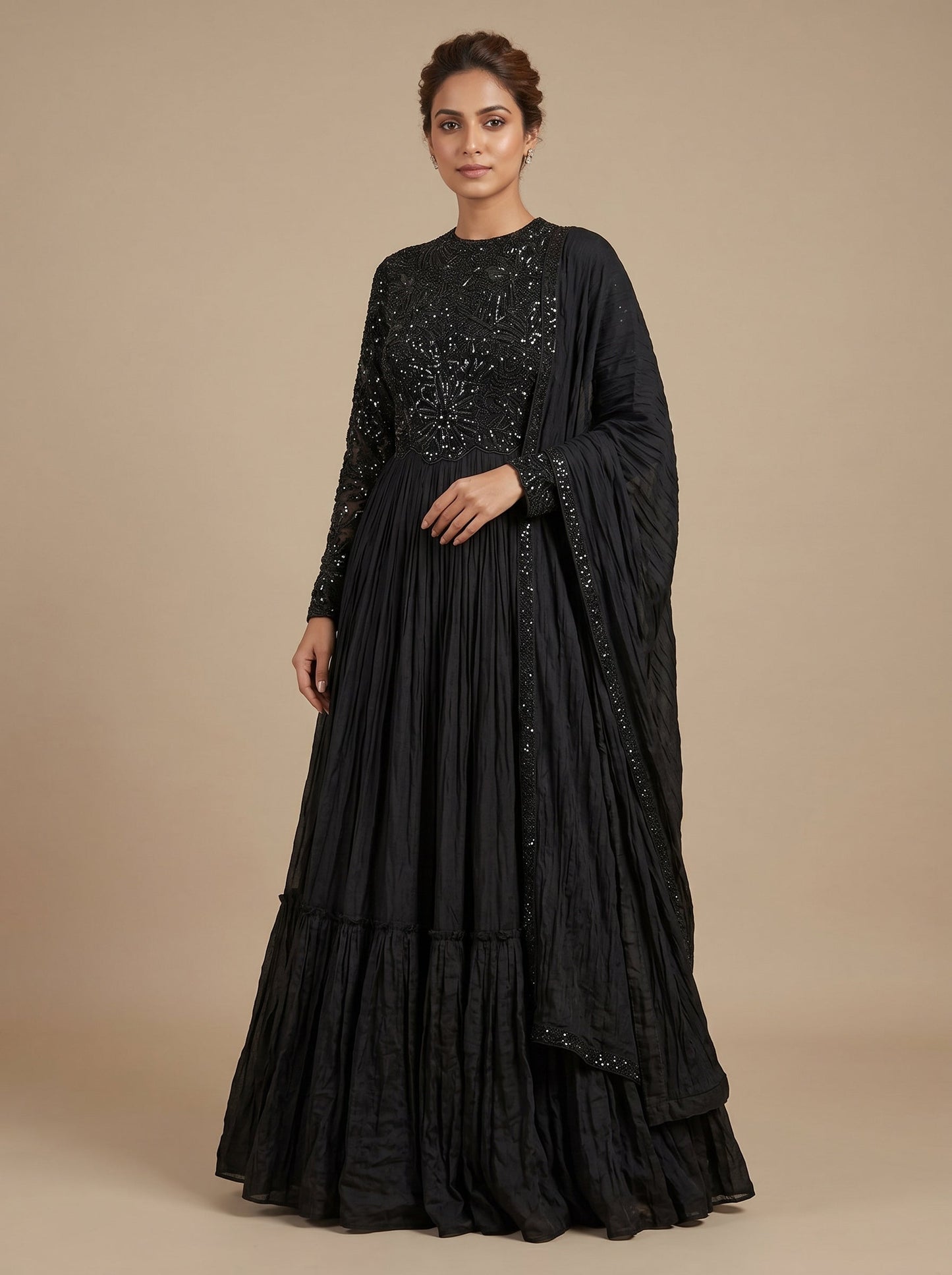 Midnight Black Anarkali Set
