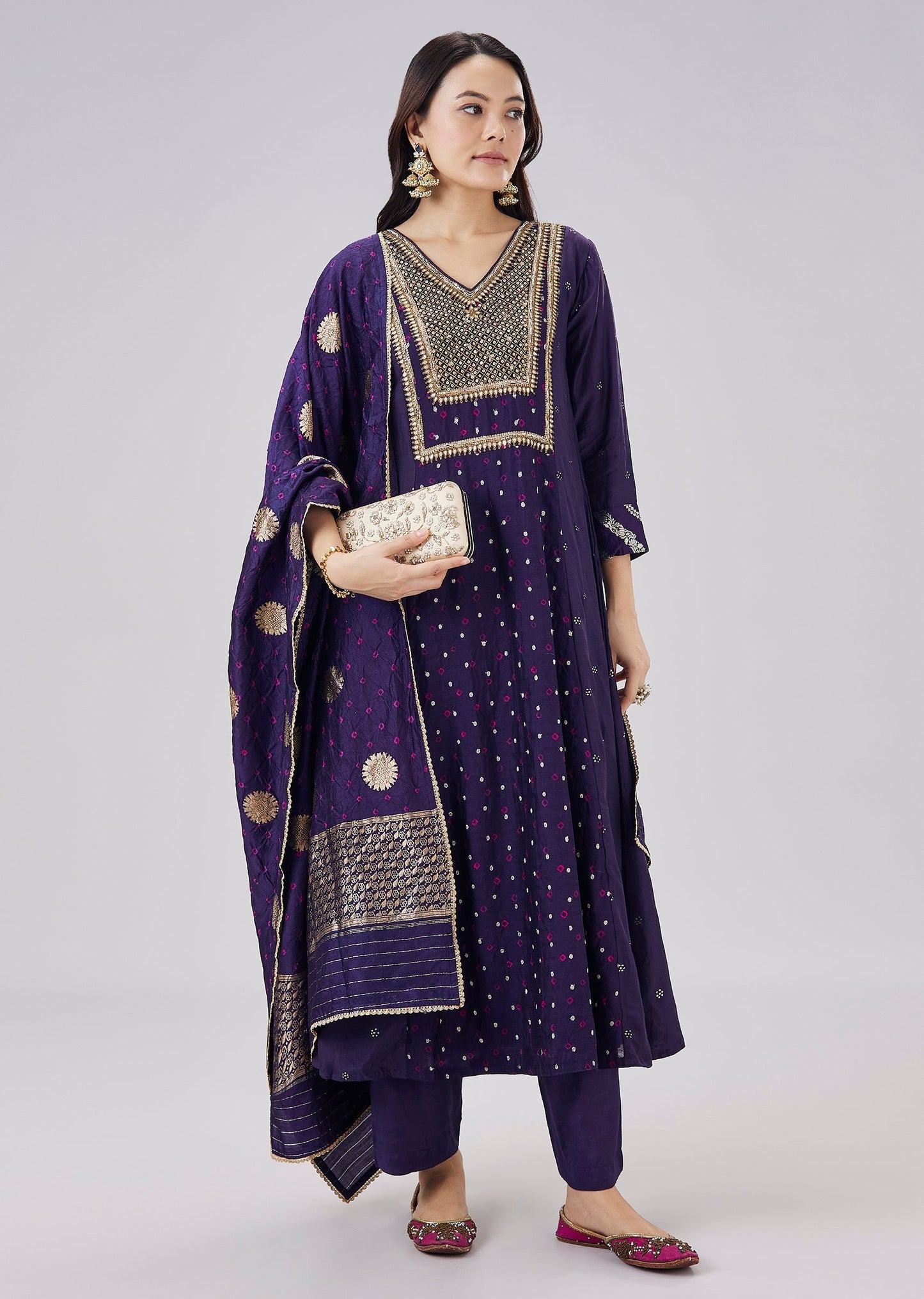 Midnight Blue Banarasi Silk Embellished Anarkali Set