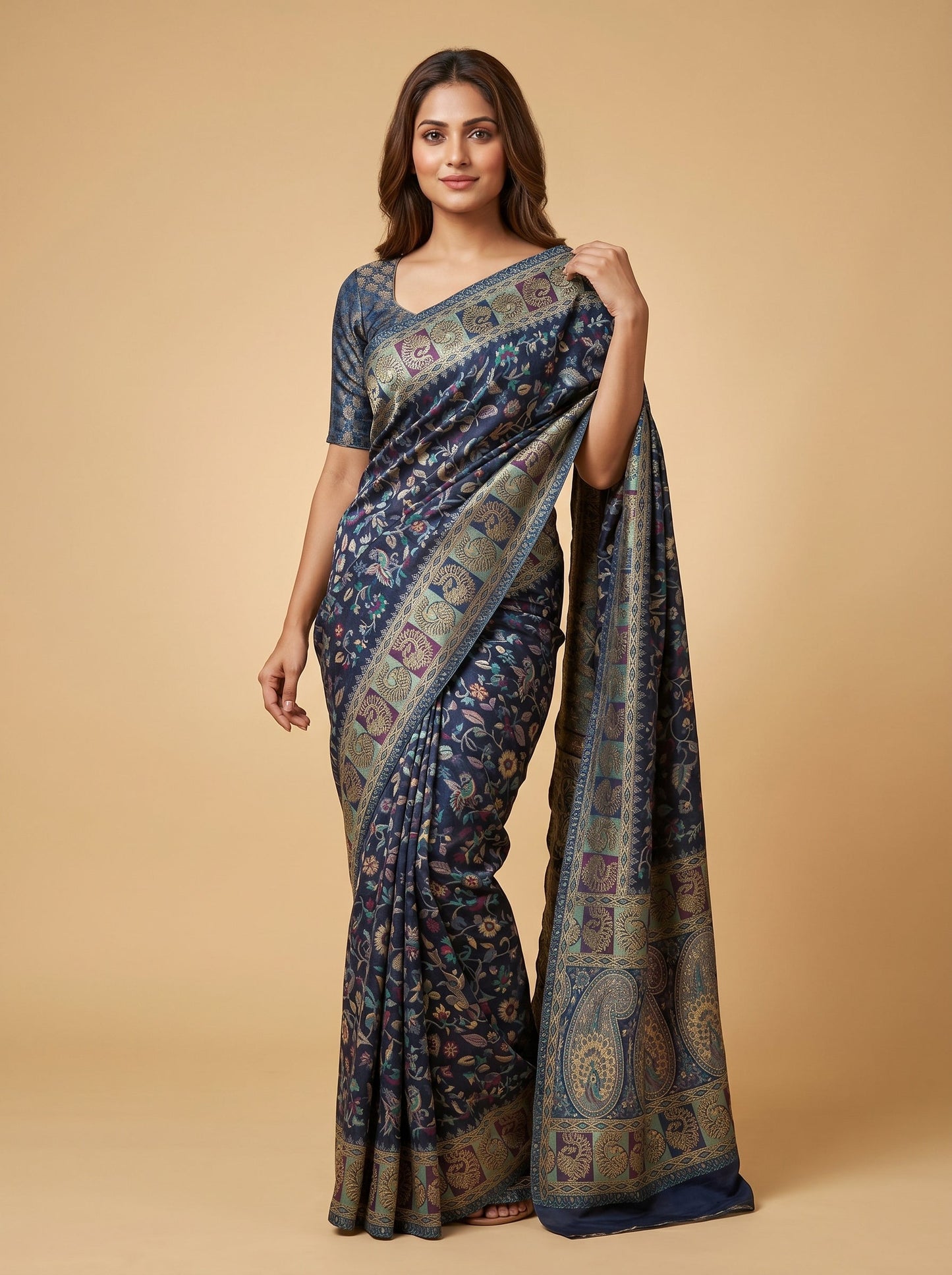 Midnight Blue Deep Drape Handloom Saree