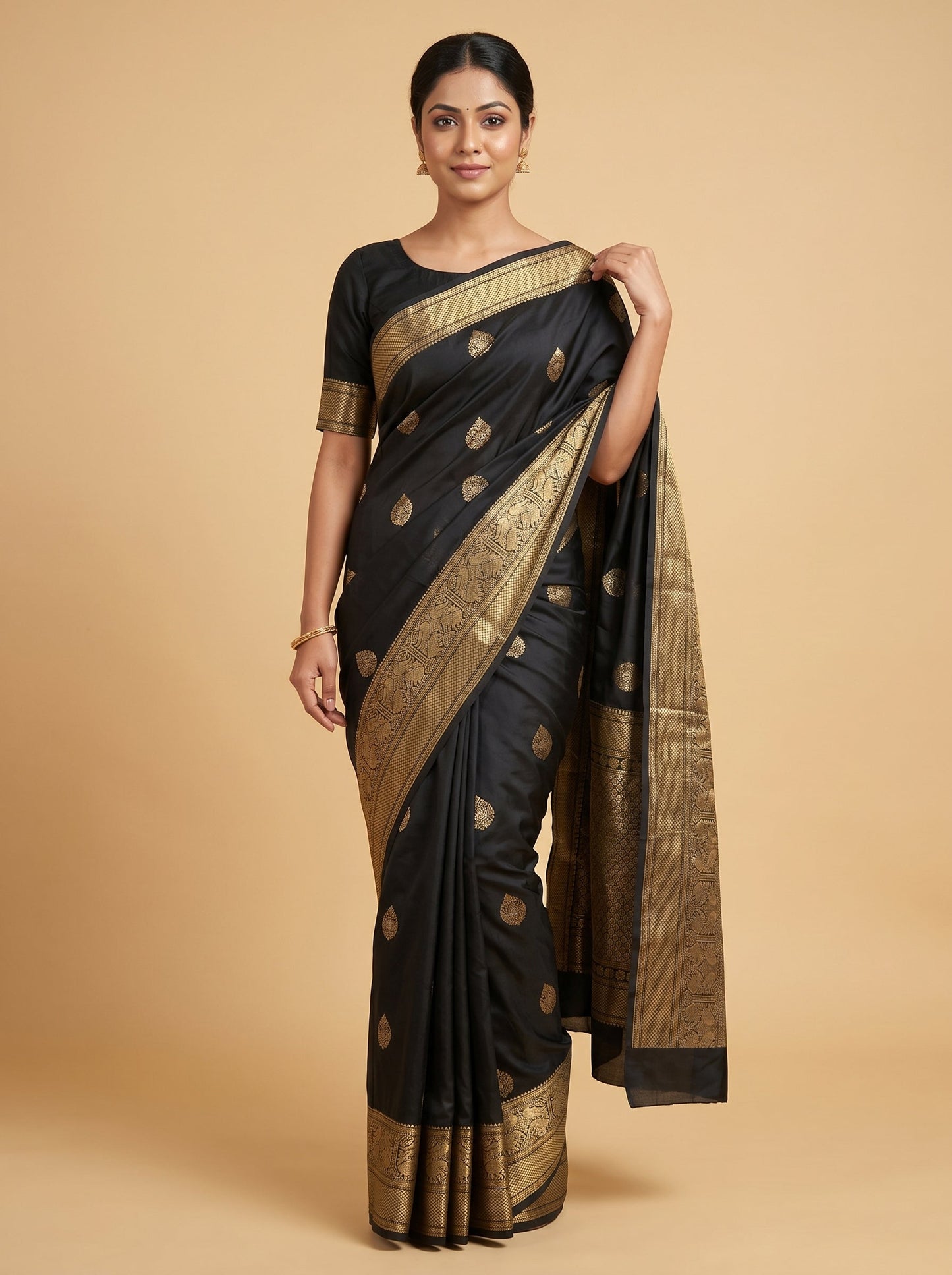 Midnight Gold Border Black Handloom Saree