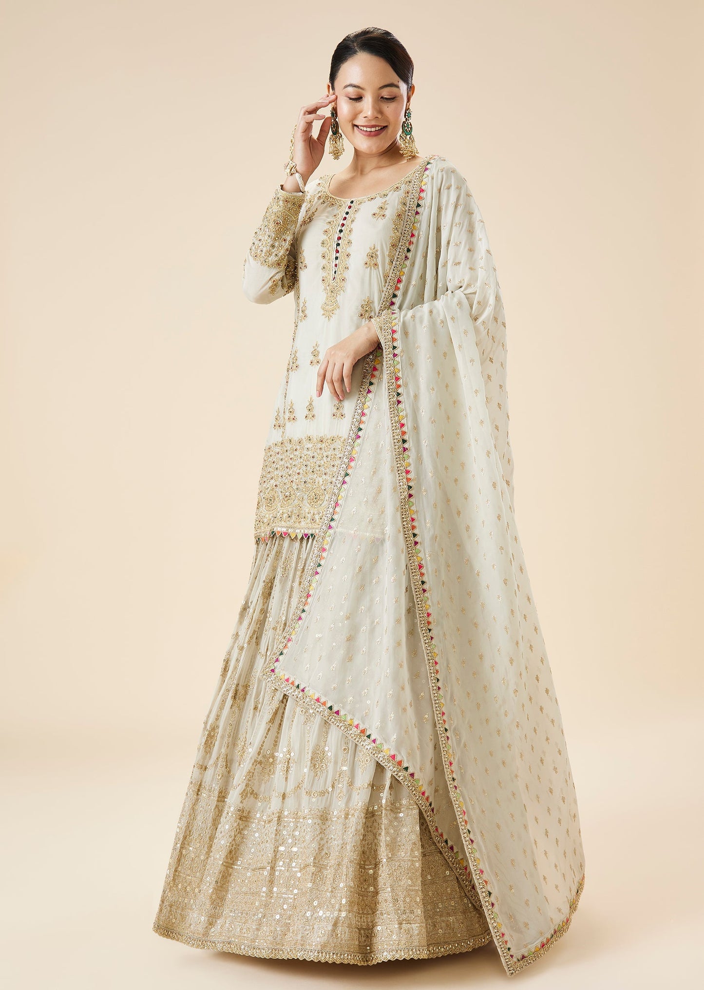 Mint Blue Embroidered Kurta Lehenga Set