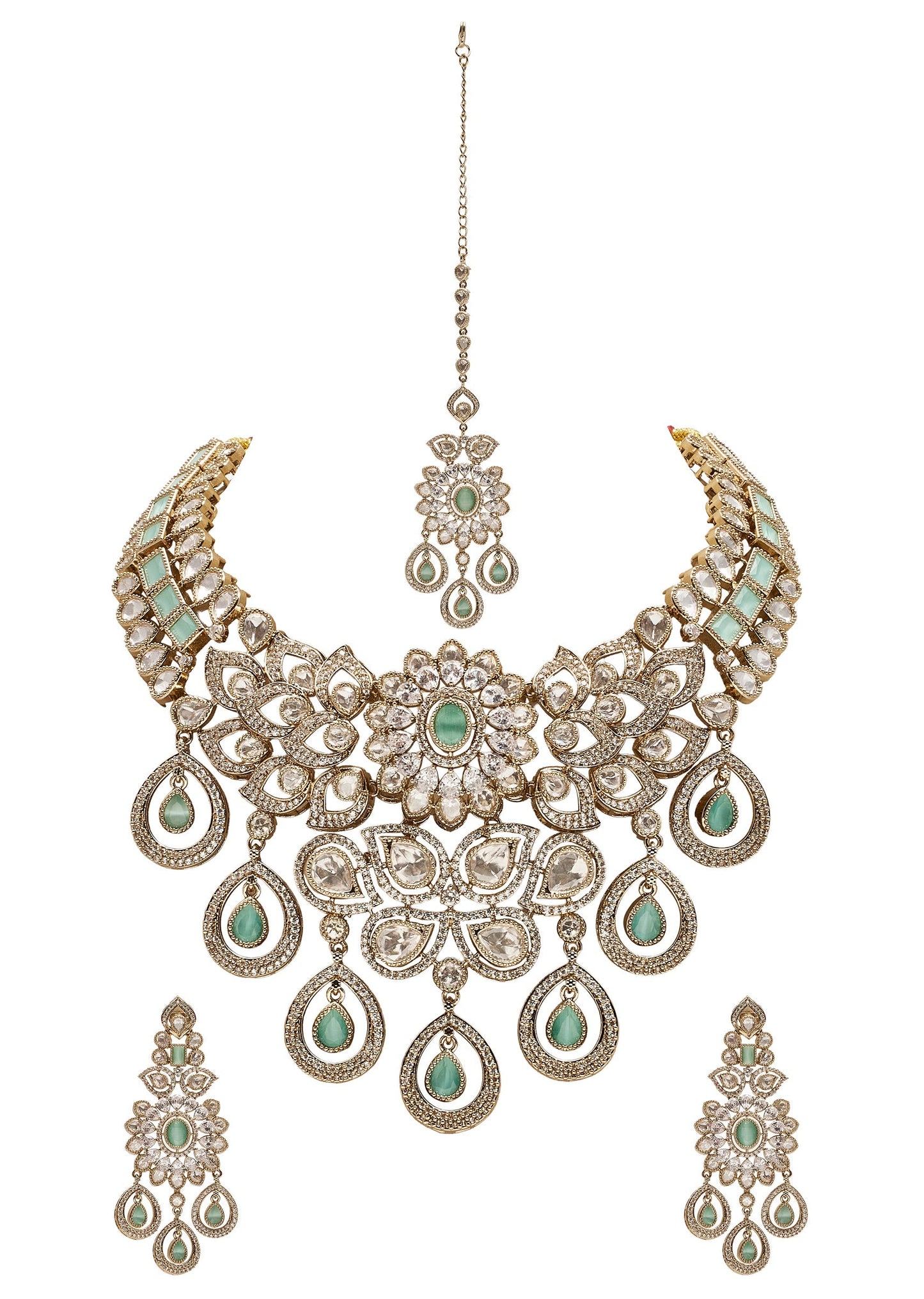Mint Green Gold Wedding Necklace Set