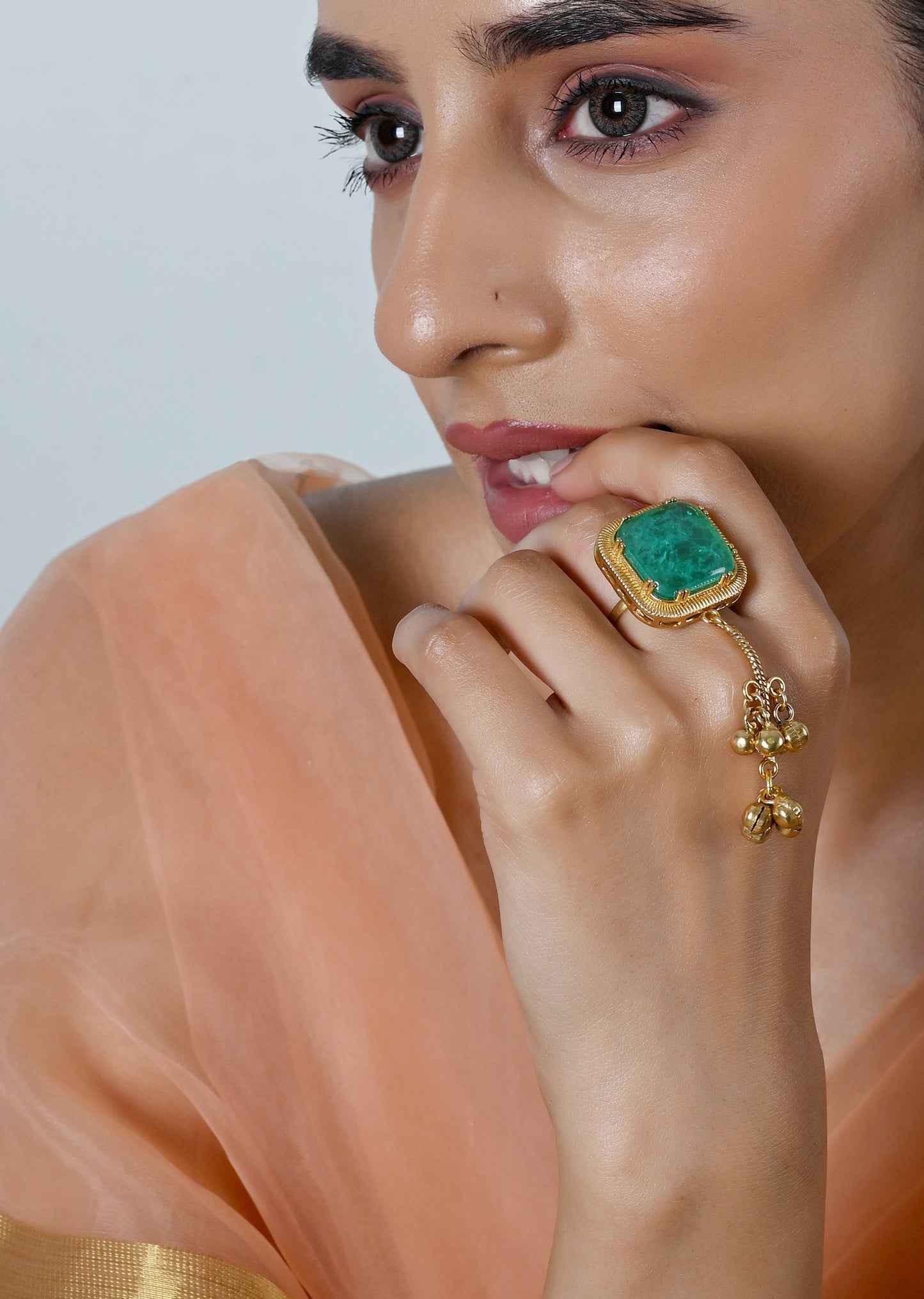 Mint Green Kundan Statement Ring