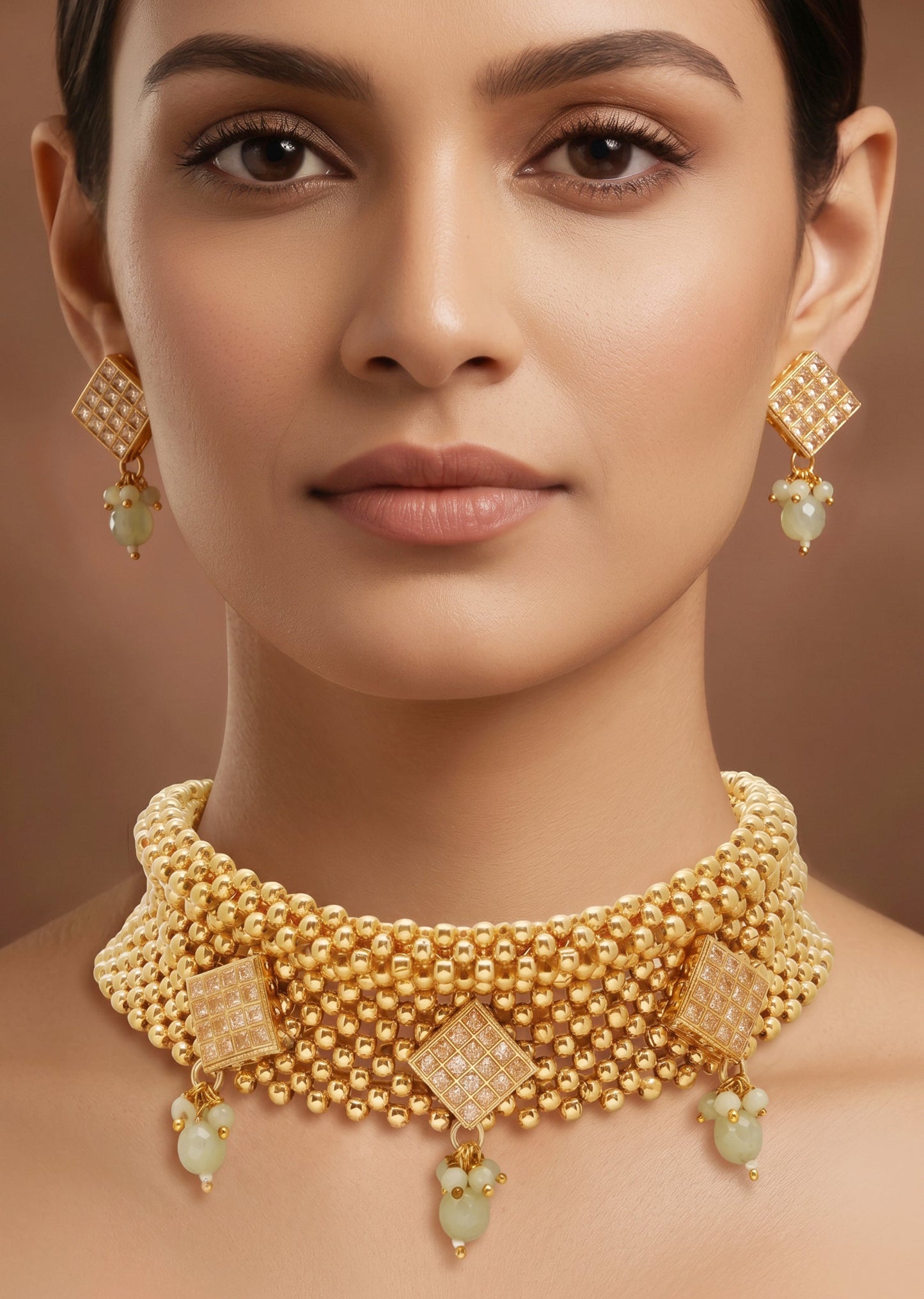 Mint Green Stone And Pearl Kundan Choker Set