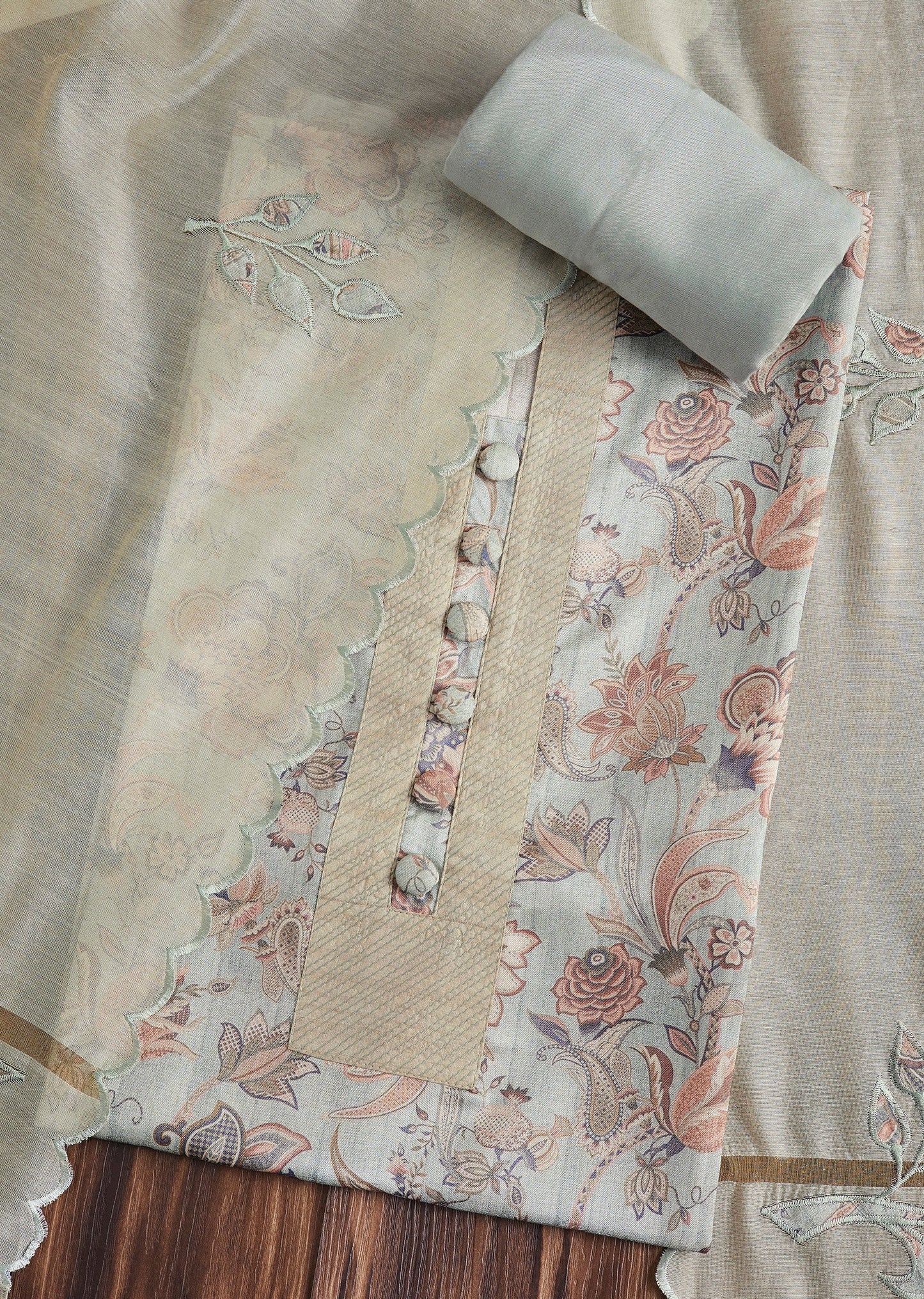 Mint Sea Green Cotton Printed Unstitched Suit Set