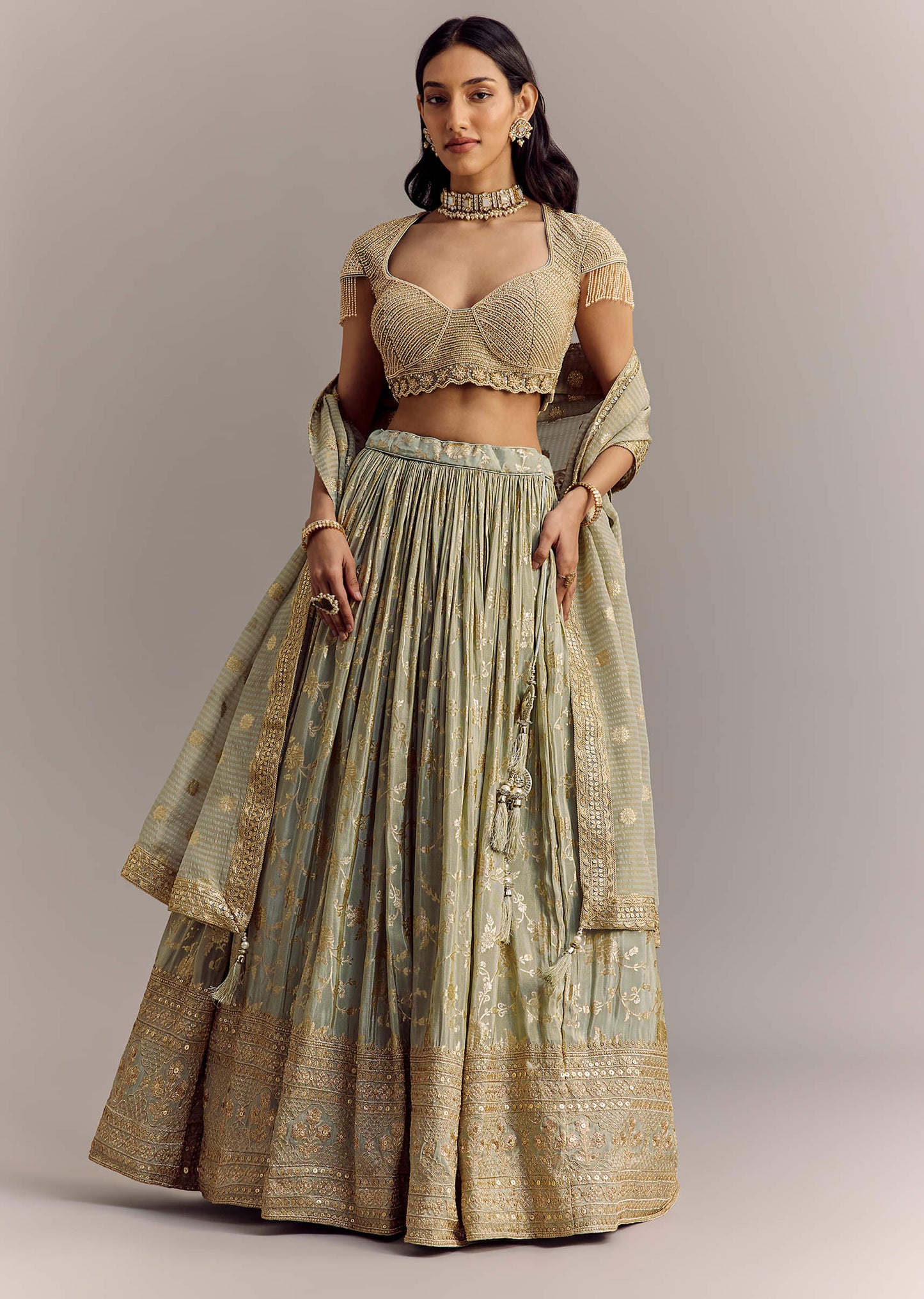 Mint Blue Embroidered Lehenga Set