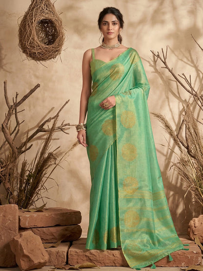 Anaita Mint Tissue Silk Woven Saree With Blouse