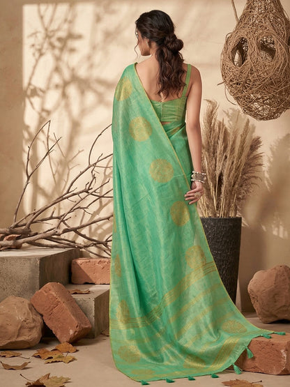 Anaita Mint Tissue Silk Woven Saree With Blouse