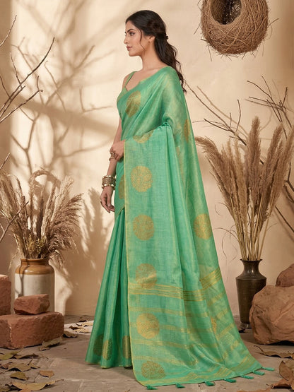 Anaita Mint Tissue Silk Woven Saree With Blouse