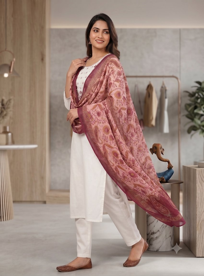 Teeya Creation Women White Embroidered Kurta Pant Set With Dupatta