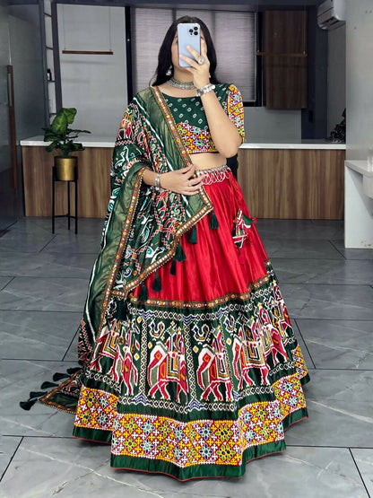 Yash Enterprise Red Dhola Silk Embroidery Semi Stitched Navratri Chaniya Choli