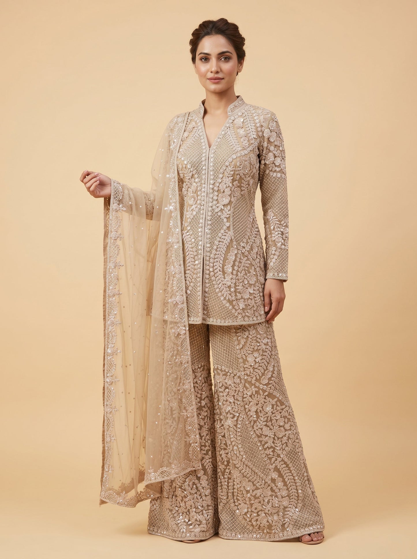 Mocha Brown Embroidered Suit