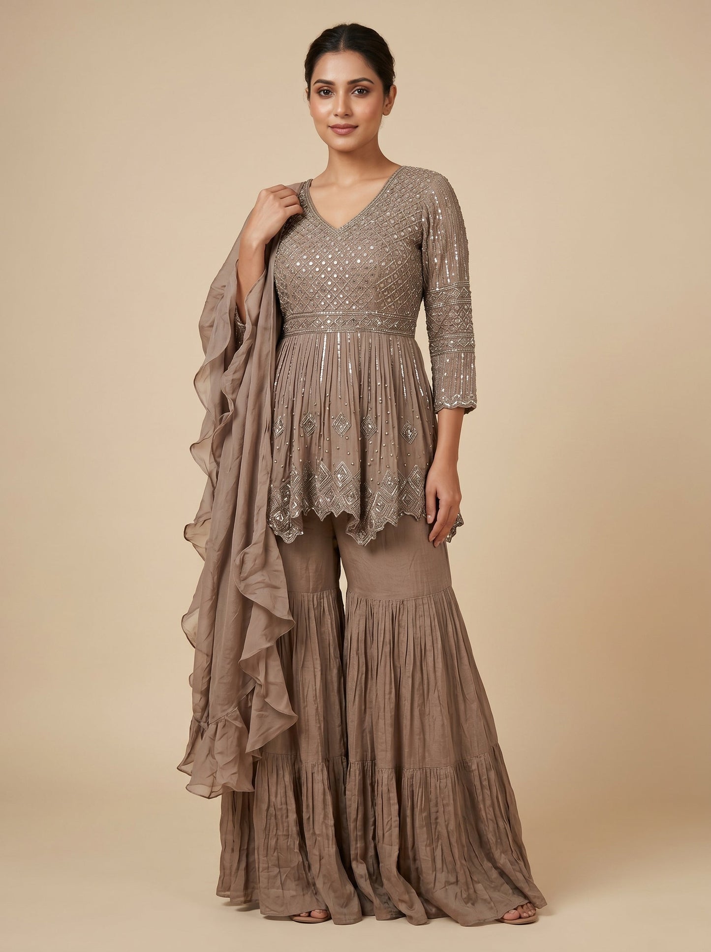 Mocha Earth Sharara Set