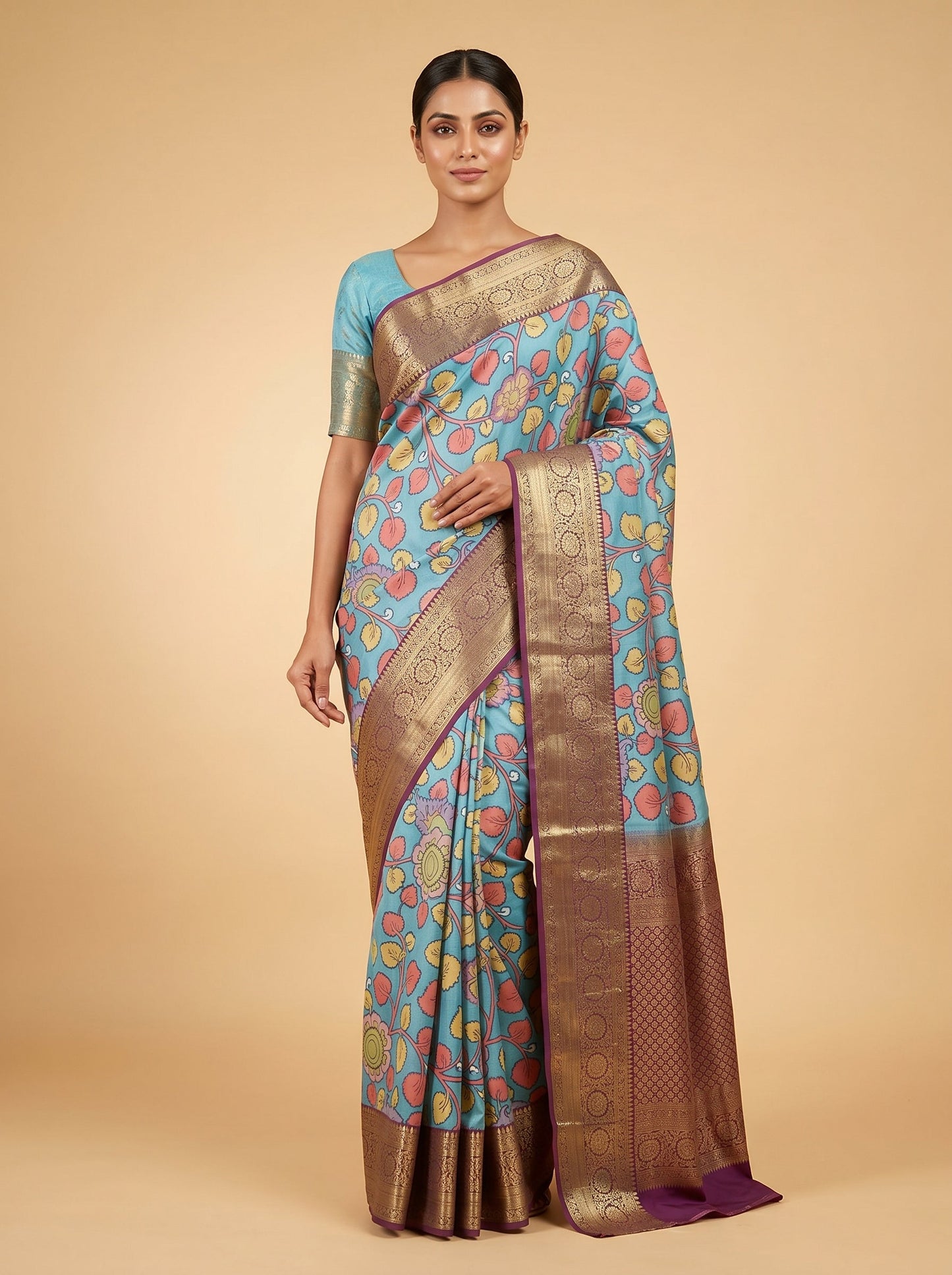 Modern Blue Printed Saree