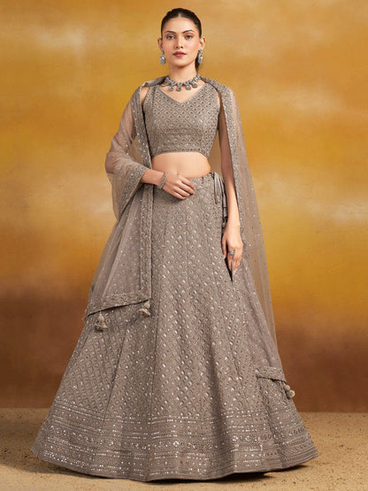 Tulsi Art Monochrome Grey Sequins Georgette Event Wear Lehenga Choli With Dupatta