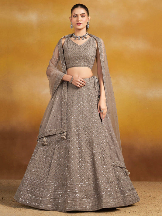 Tulsi Art Monochrome Grey Sequins Georgette Event Wear Lehenga Choli With Dupatta