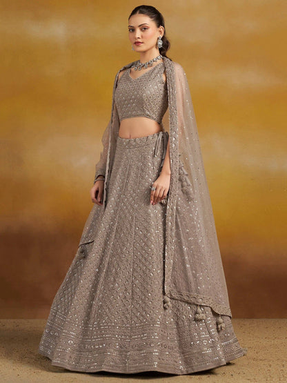 Tulsi Art Monochrome Grey Sequins Georgette Event Wear Lehenga Choli With Dupatta