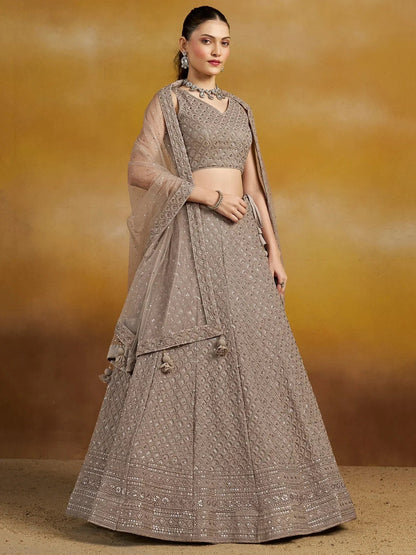 Tulsi Art Monochrome Grey Sequins Georgette Event Wear Lehenga Choli With Dupatta