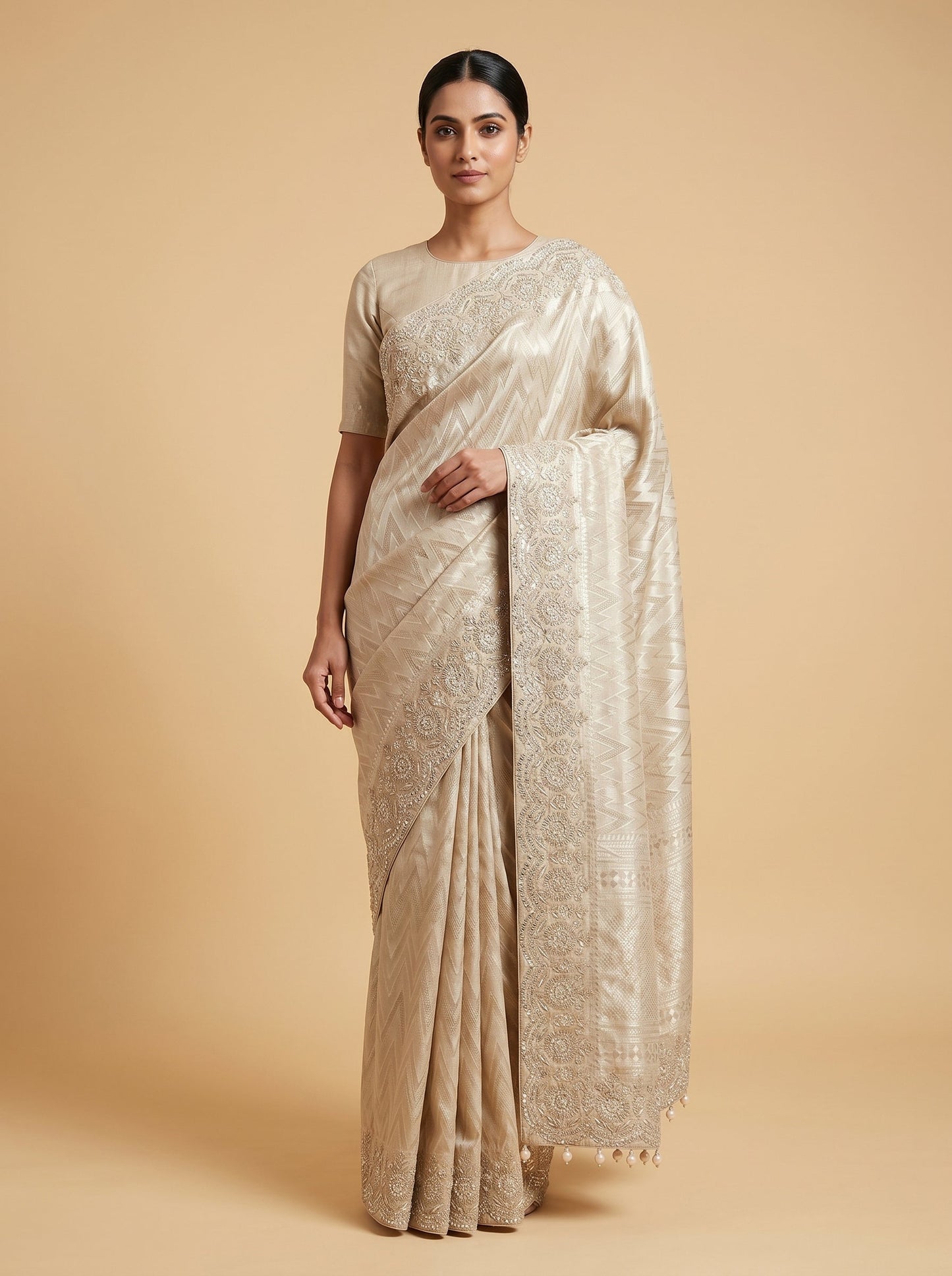 Moonlight Silver Embroidered Saree