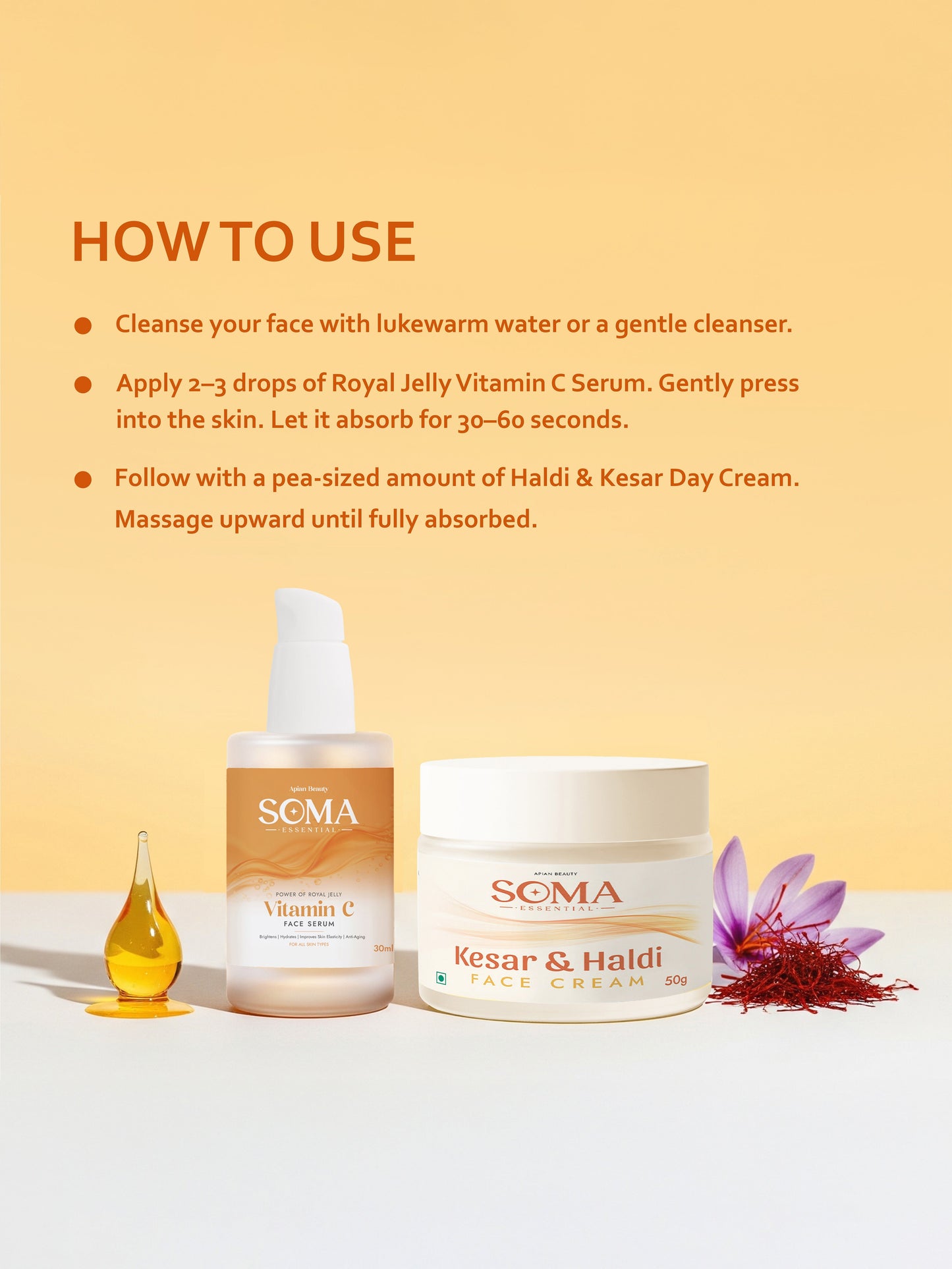Soma Essential Apian Morning Glow Ritual - Vitamin C Serum + Haldi Kesar Cream