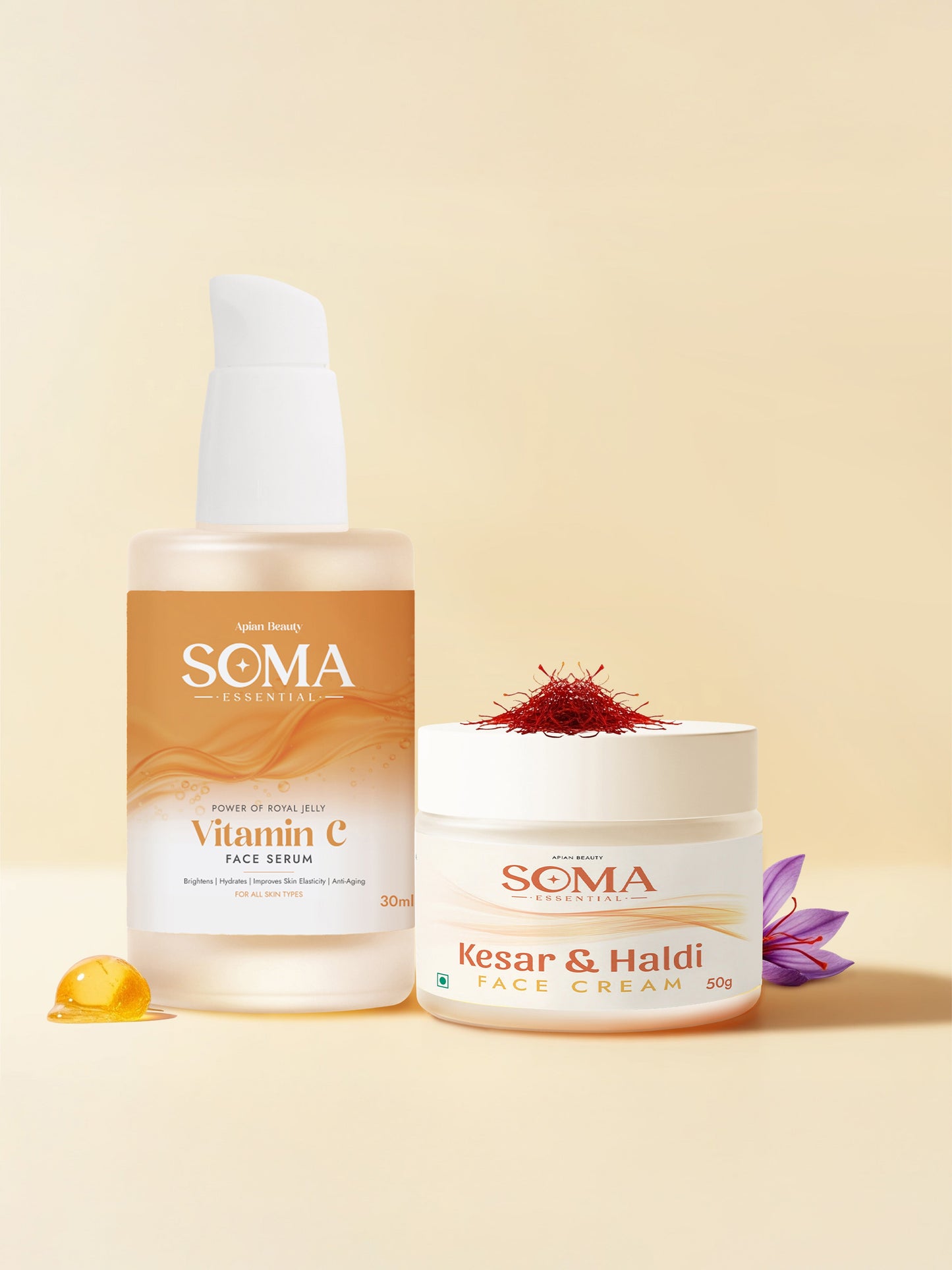 Soma Essential Apian Morning Glow Ritual - Vitamin C Serum + Haldi Kesar Cream