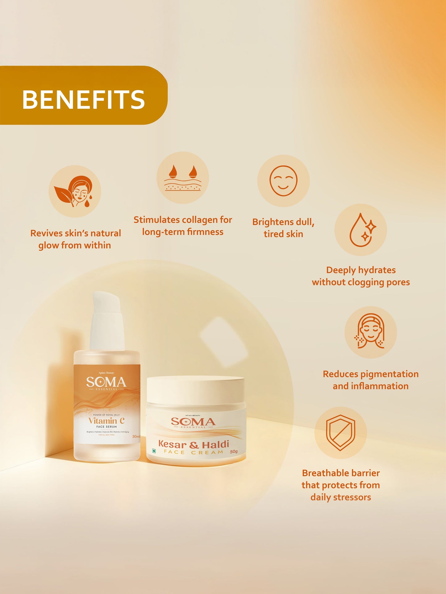 Soma Essential Apian Morning Glow Ritual - Vitamin C Serum + Haldi Kesar Cream