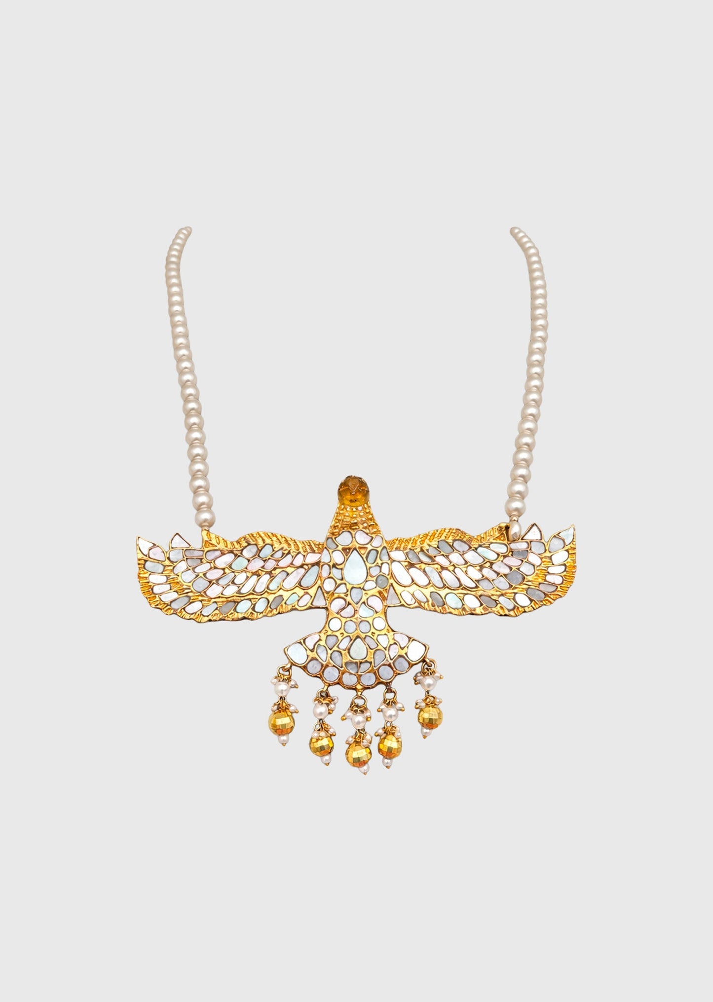 Mother Of Pearl Bird Motif Long Necklace