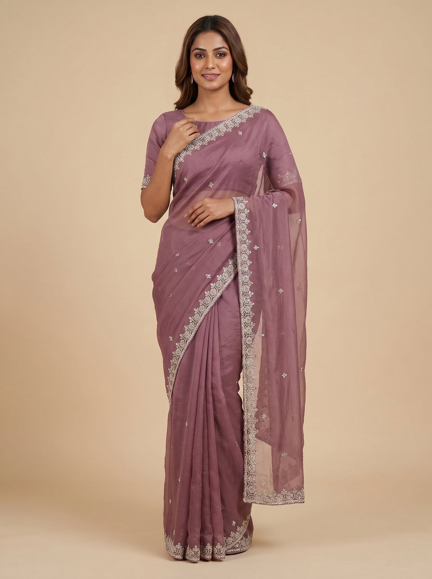 Mouse Grey Soft Shadow Embroidered Saree