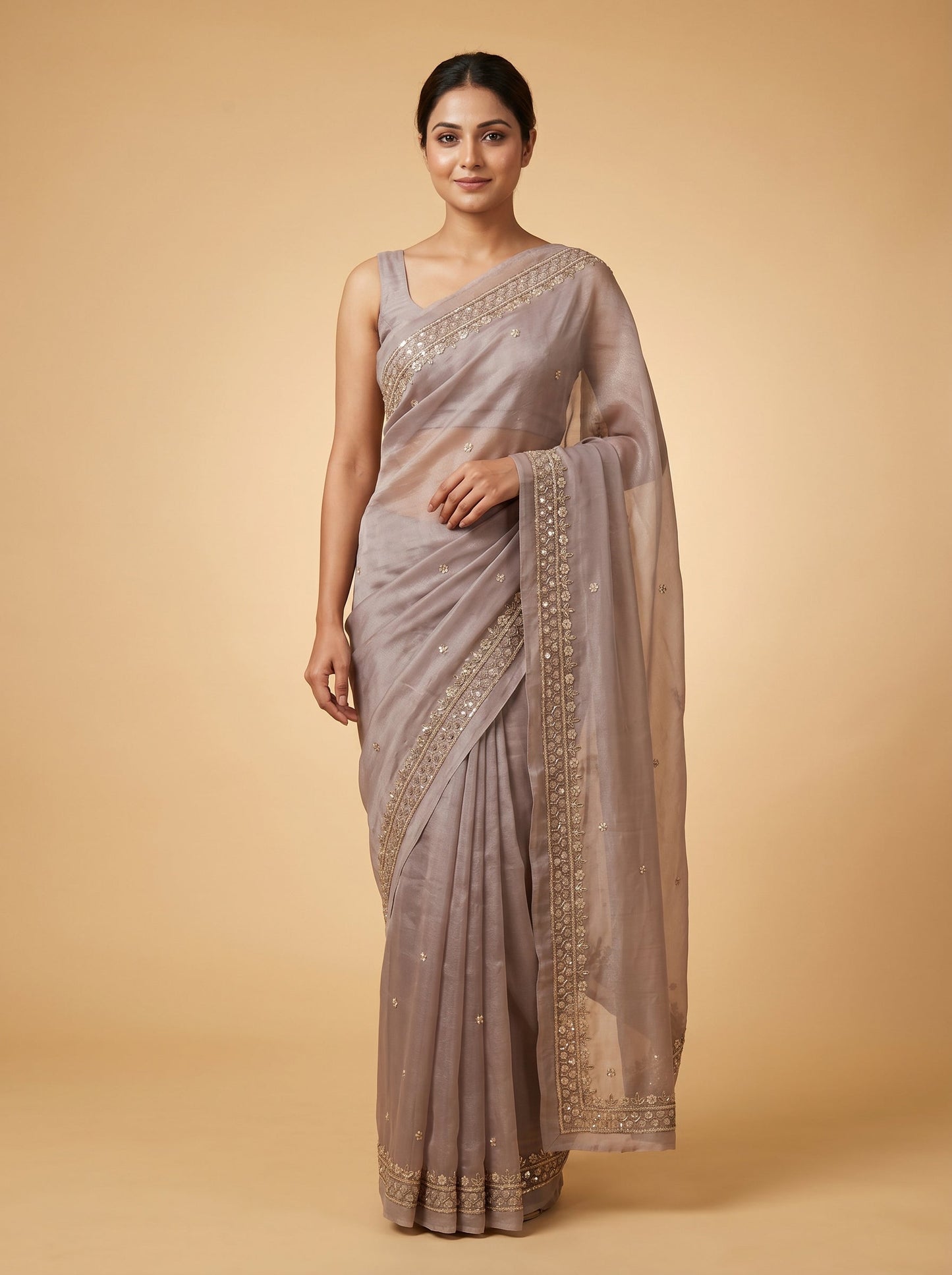 Mouse Subtle Tone Embroidered Saree