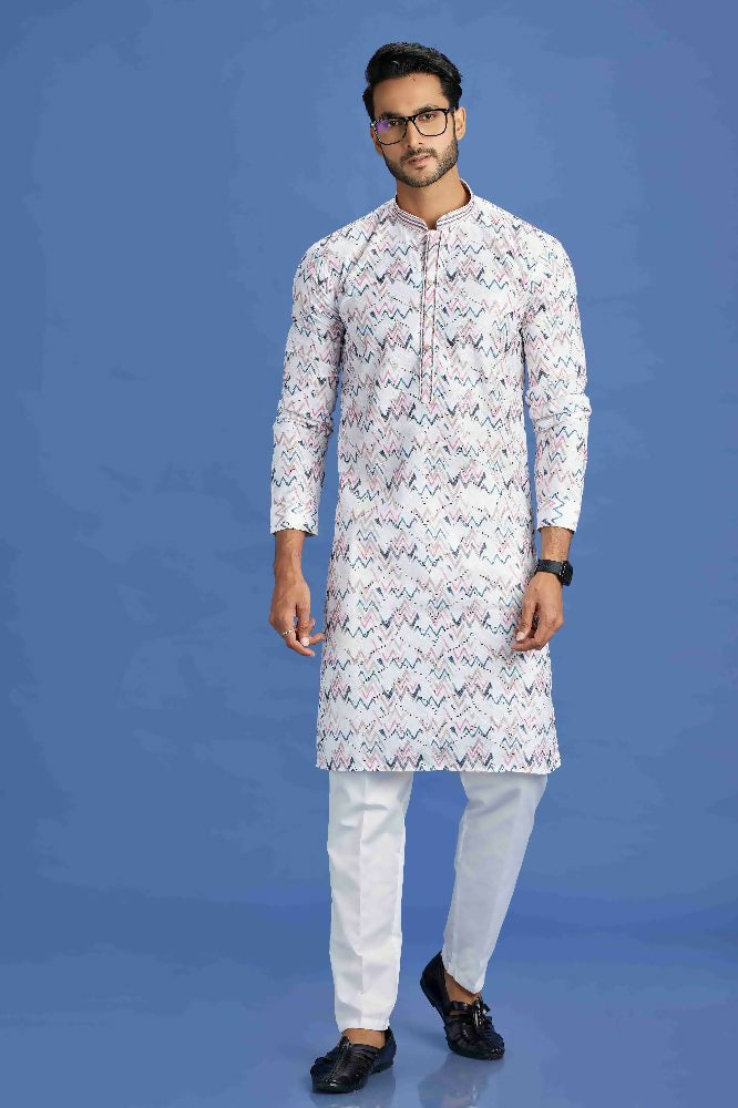 Raivat Ethnic Cotton Embroidery Kurta Pajama In Pink and Blue Colour