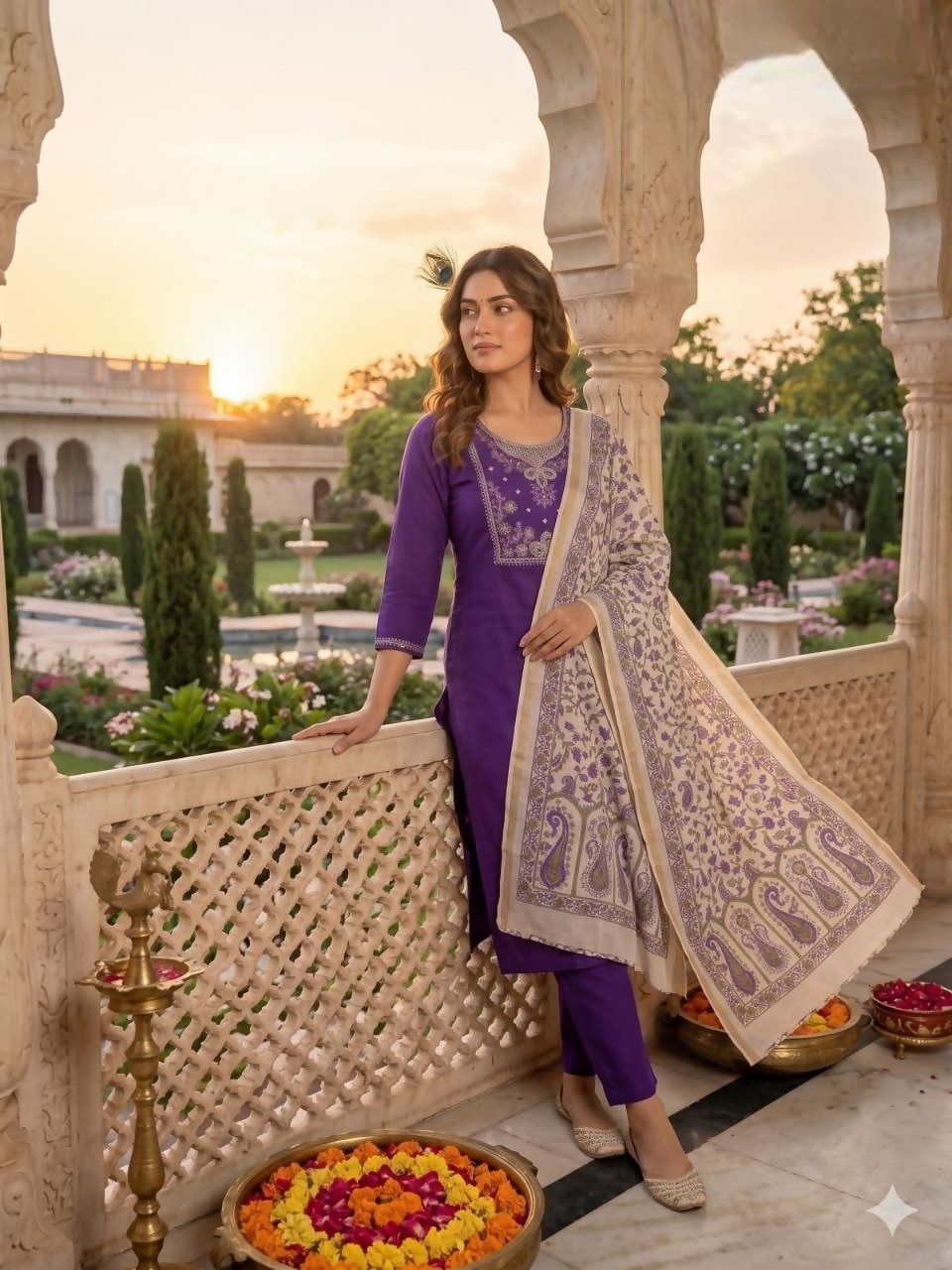 Teeya Creation Womens New Fancy Premium Silk Fabric Kurta Set - Purple
