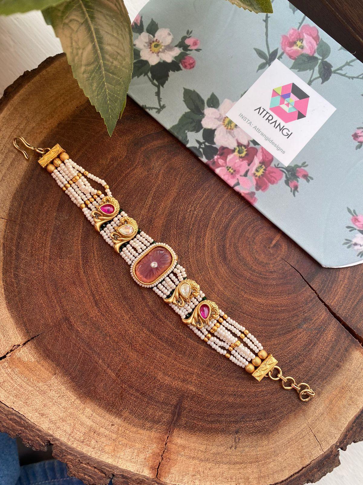 Mrinali Pearl Gold Indian Bracelet | Sone Pe Suhaga Collection