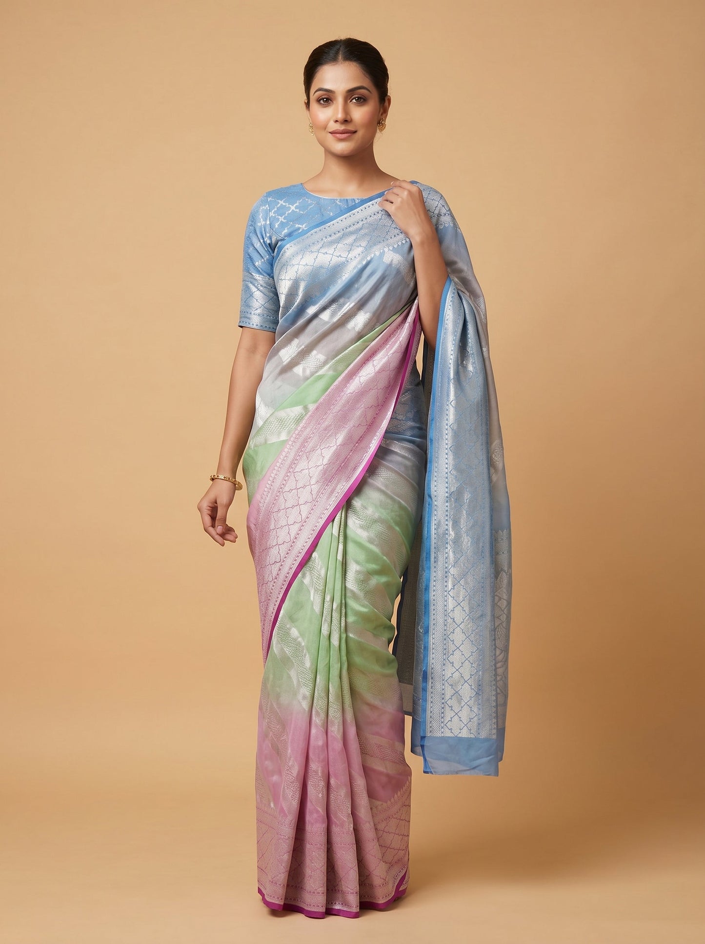 Multi Color Mosaic Handloom Saree