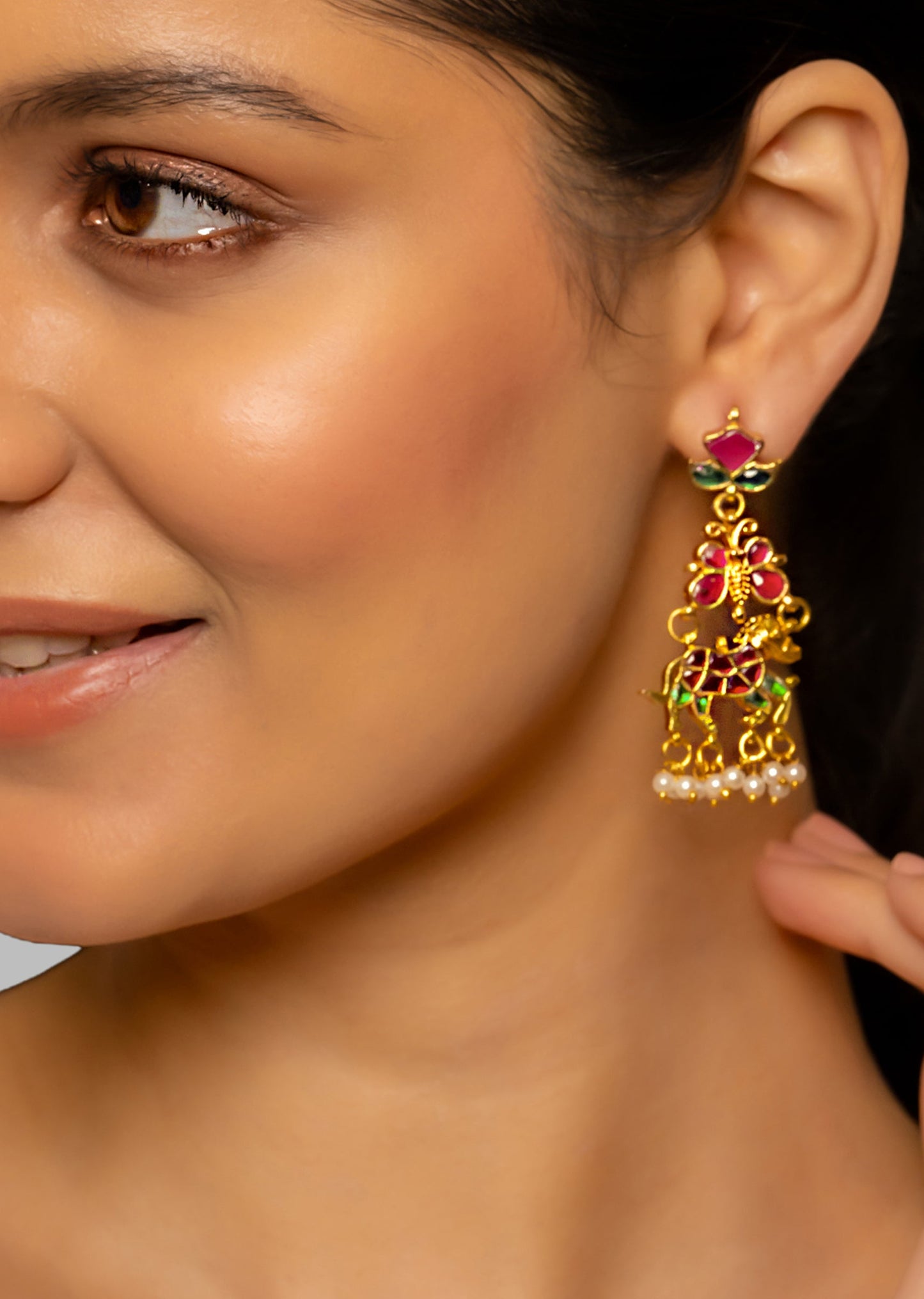 Multi Coloured Kundan Gemstone Earrings