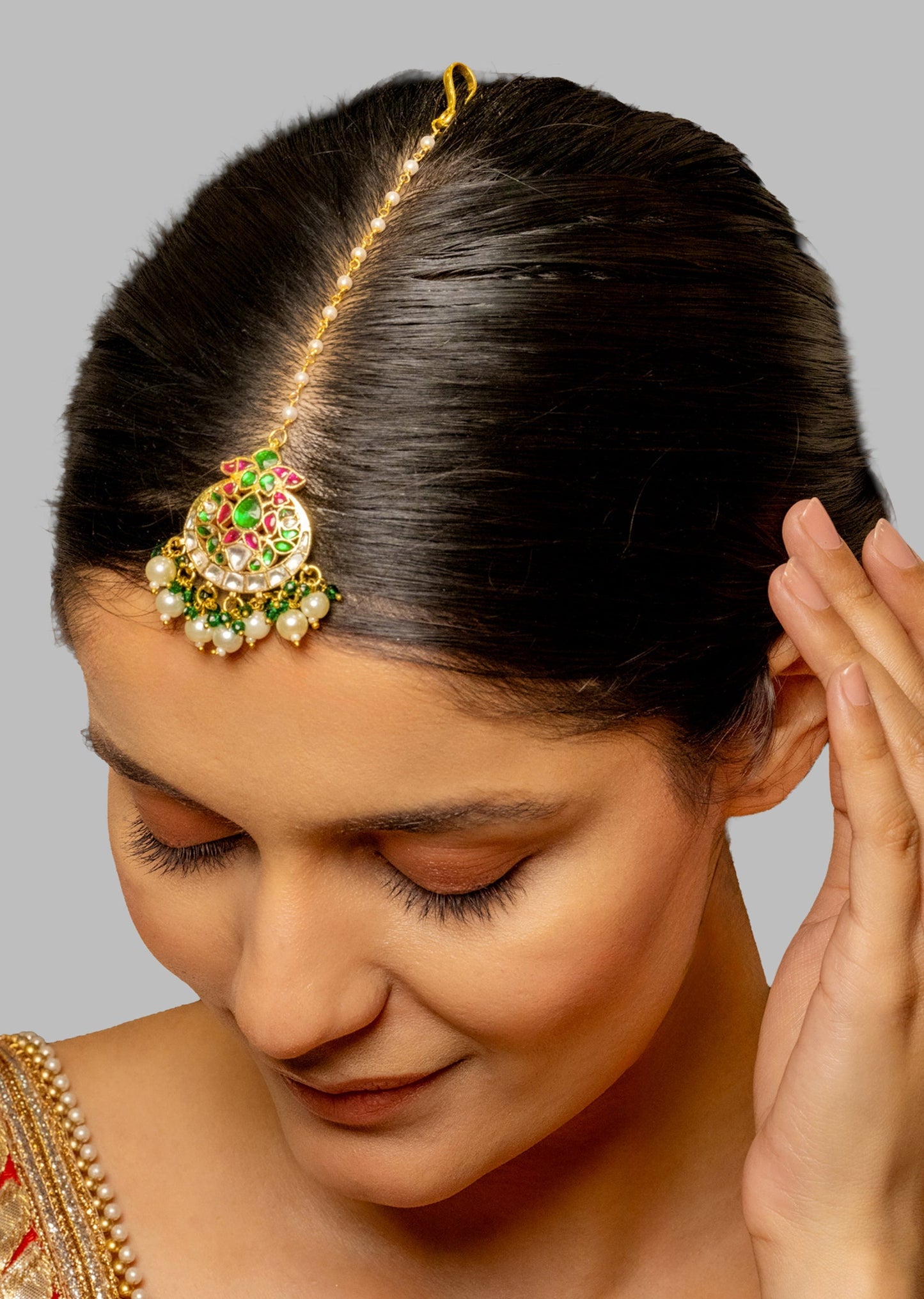 Multi Coloured Kundan Maang Tika