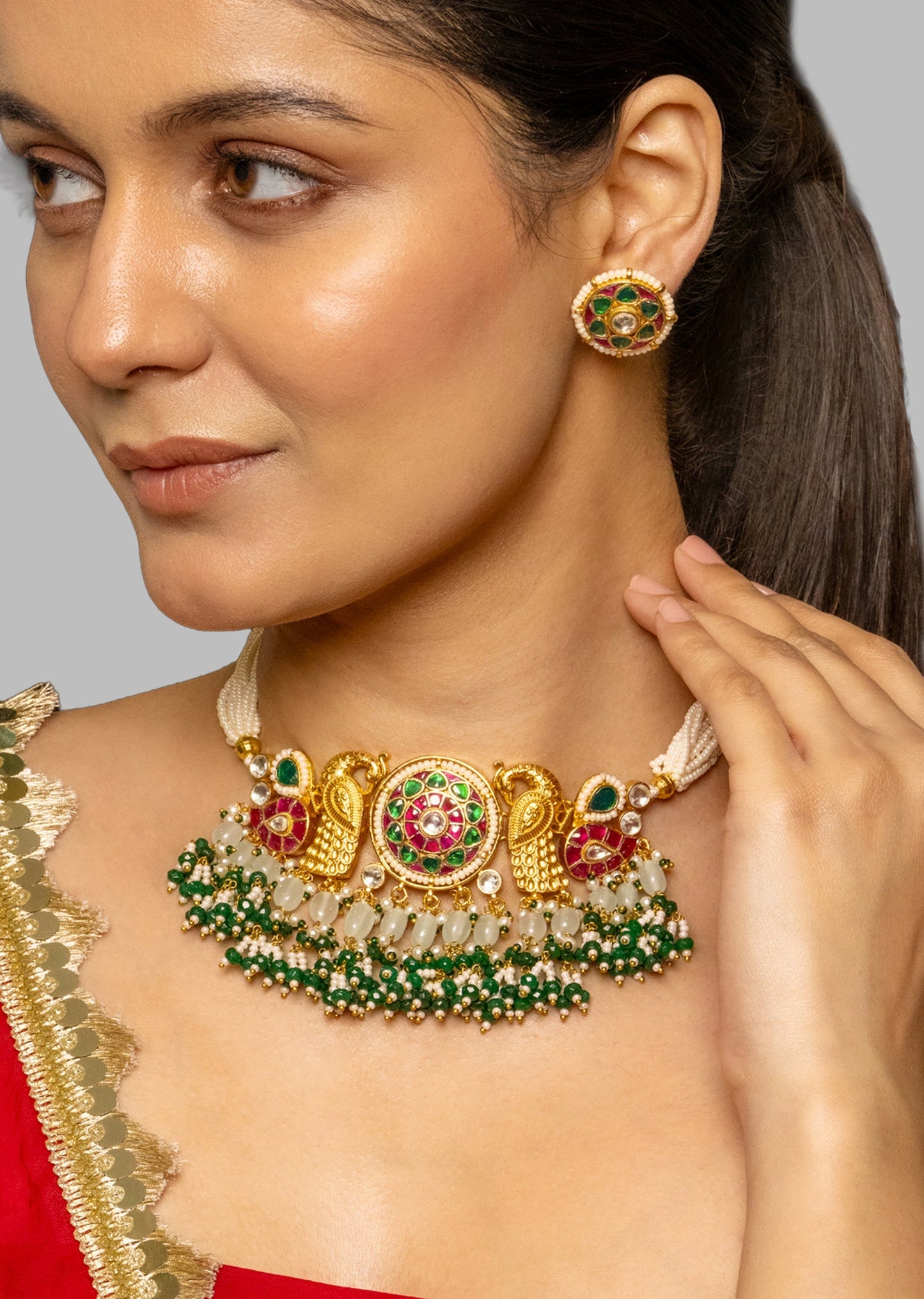 Multi Coloured Polki Bridal Choker Set