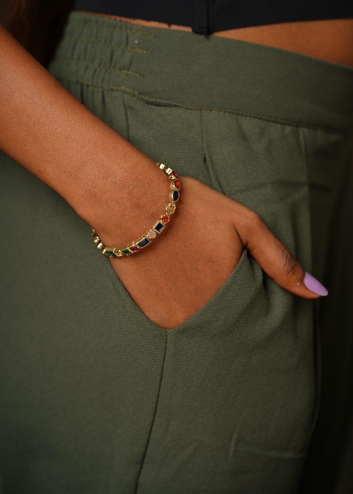 Multi Gem Stone Flexi Bracelet
